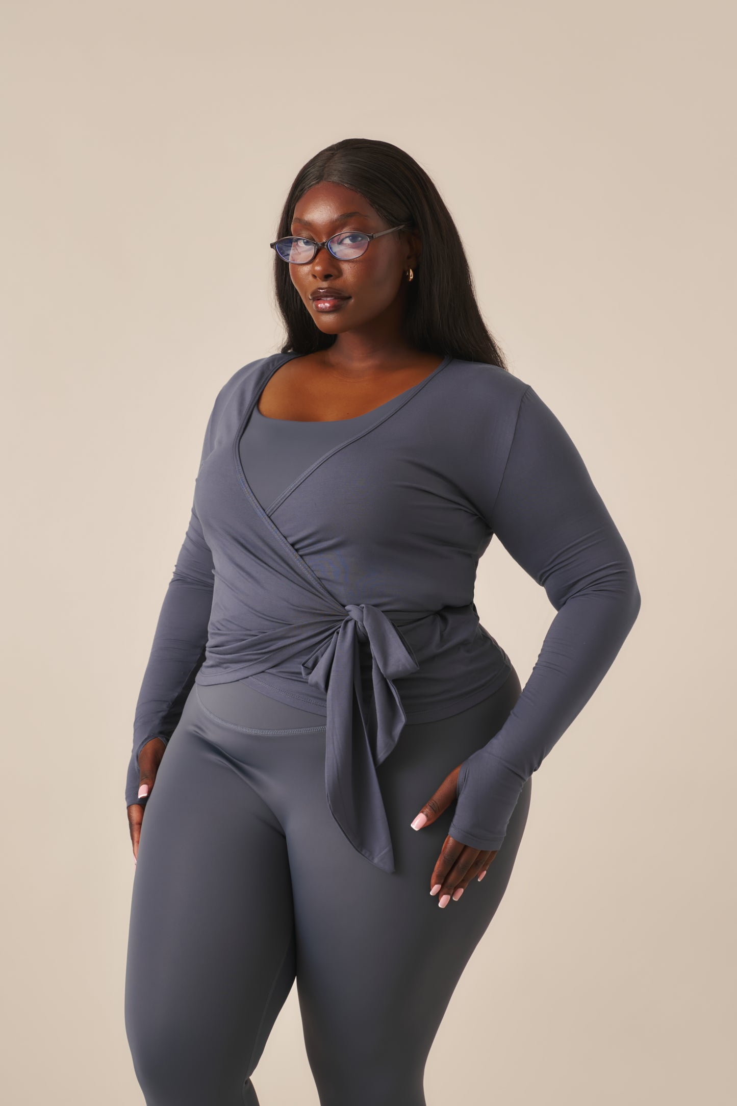 Ballet Wrap Long Sleeve Top - Slate Blue