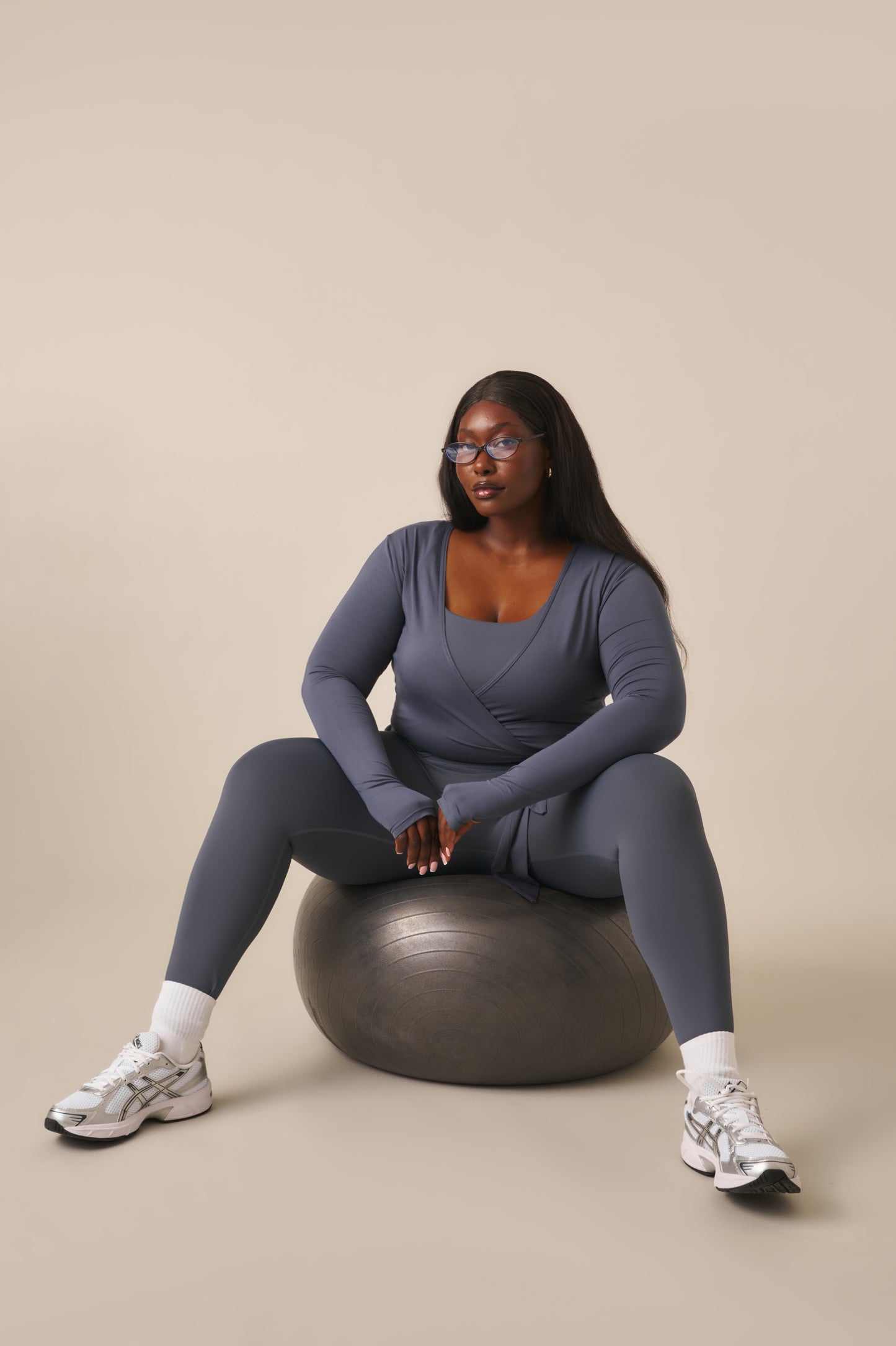Ballet Wrap Long Sleeve Top - Slate Blue