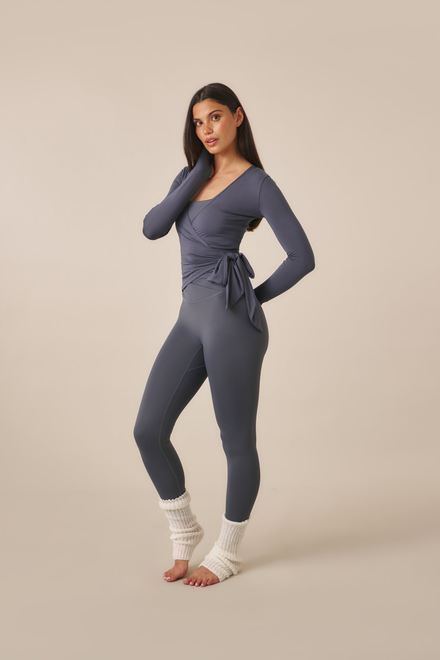 Ballet Wrap Long Sleeve Top - Slate Blue