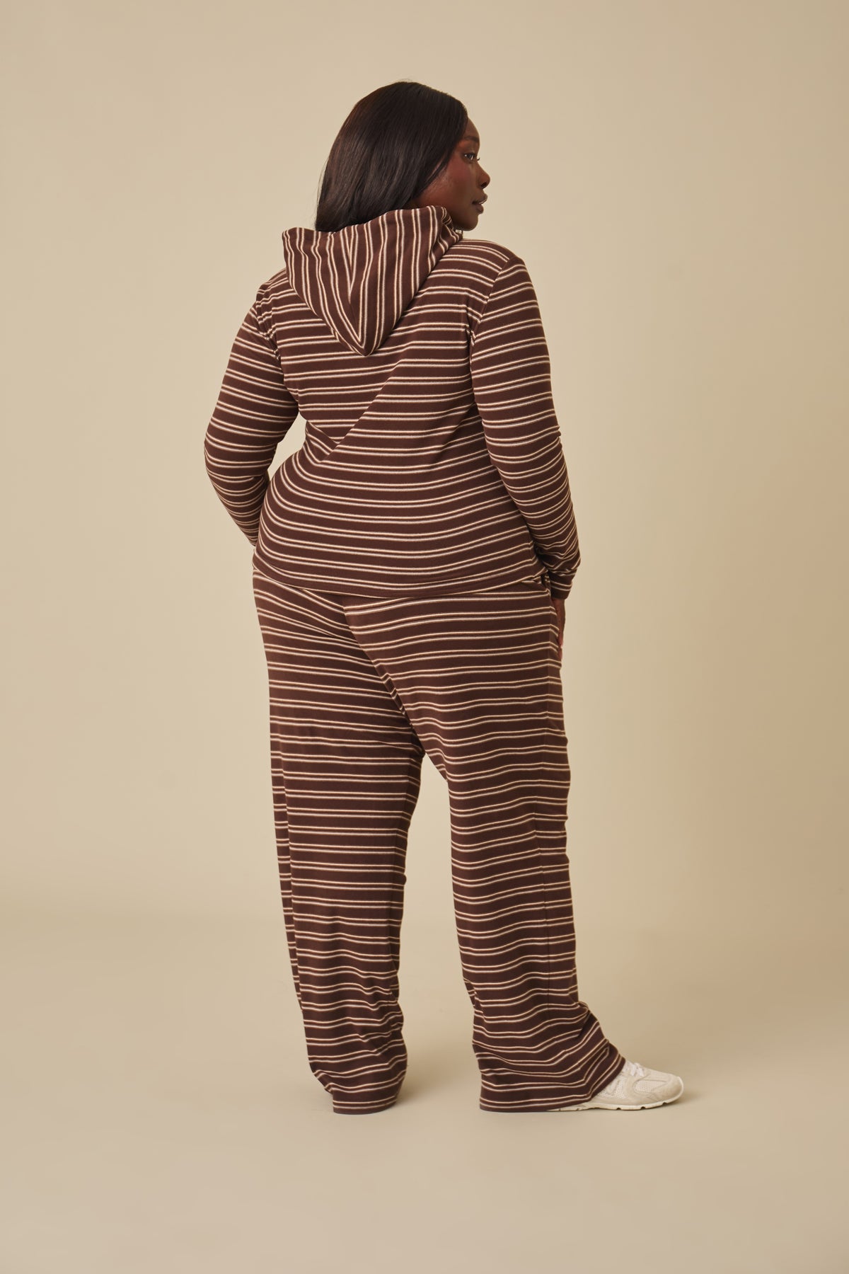 Fleece Stripe High Waist Wide Leg Trousers - Espresso