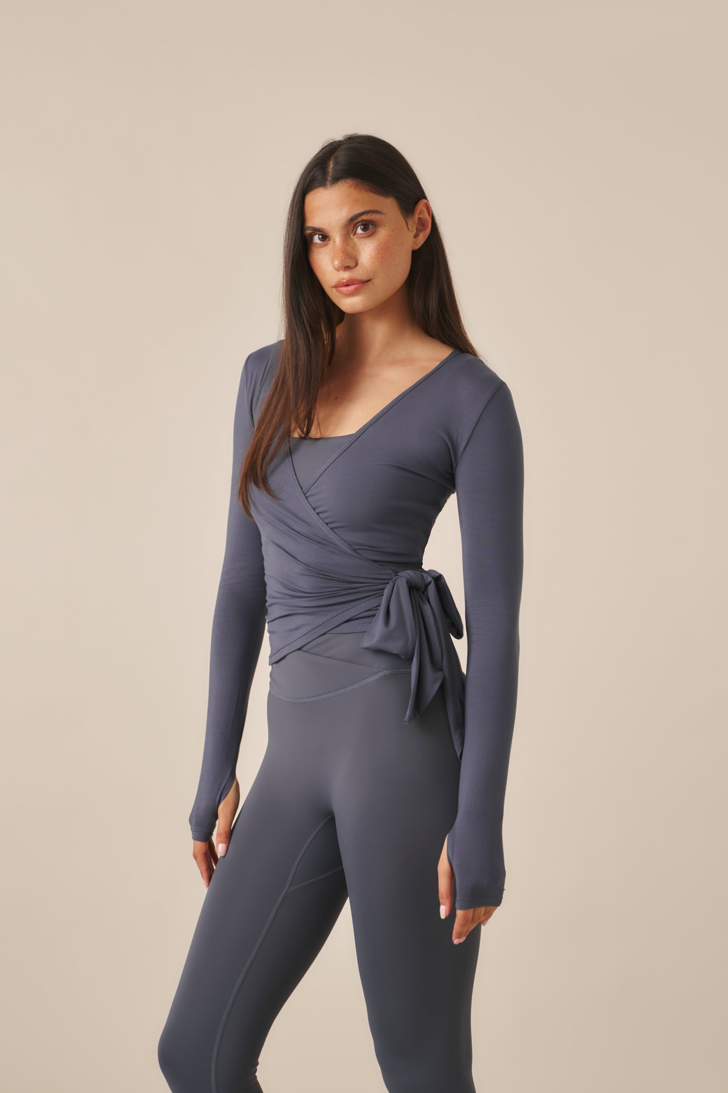 Ballet Wrap Long Sleeve Top - Slate Blue