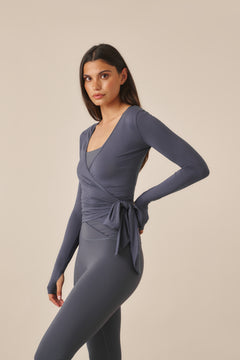 Ballet Wrap Long Sleeve Top - Slate Blue