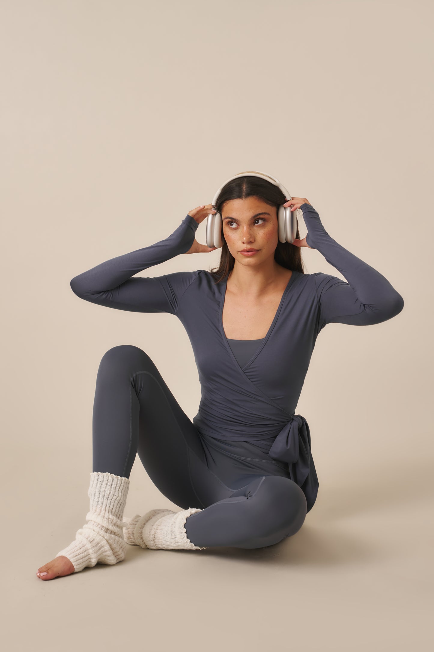 Ballet Wrap Long Sleeve Top - Slate Blue