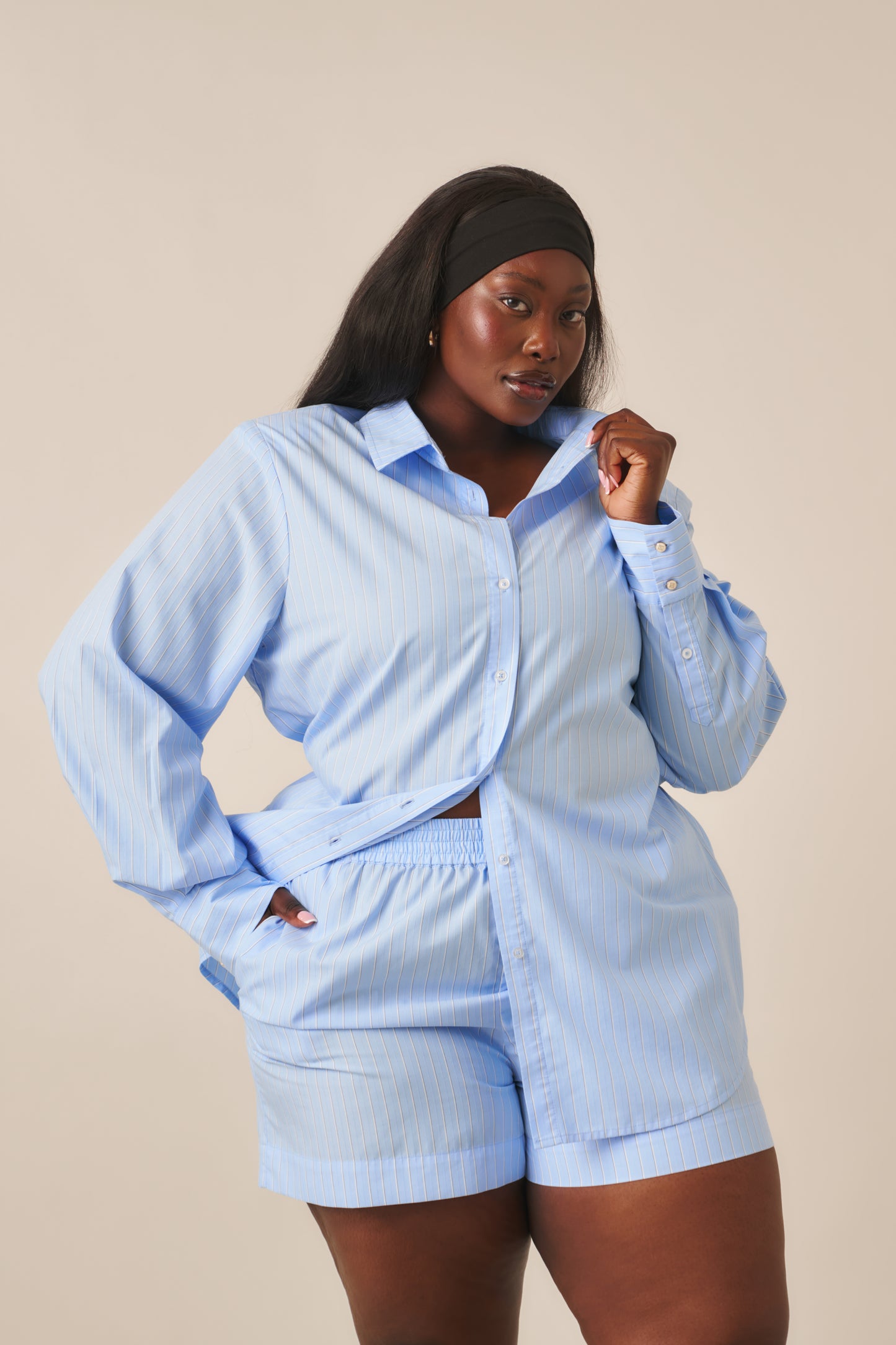 Cotton Poplin Stripe Shirt - Powder Blue