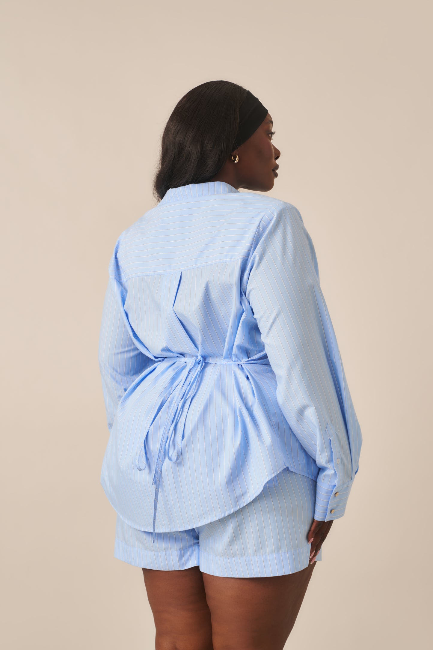 Cotton Poplin High Waist Shorts - Powder Blue