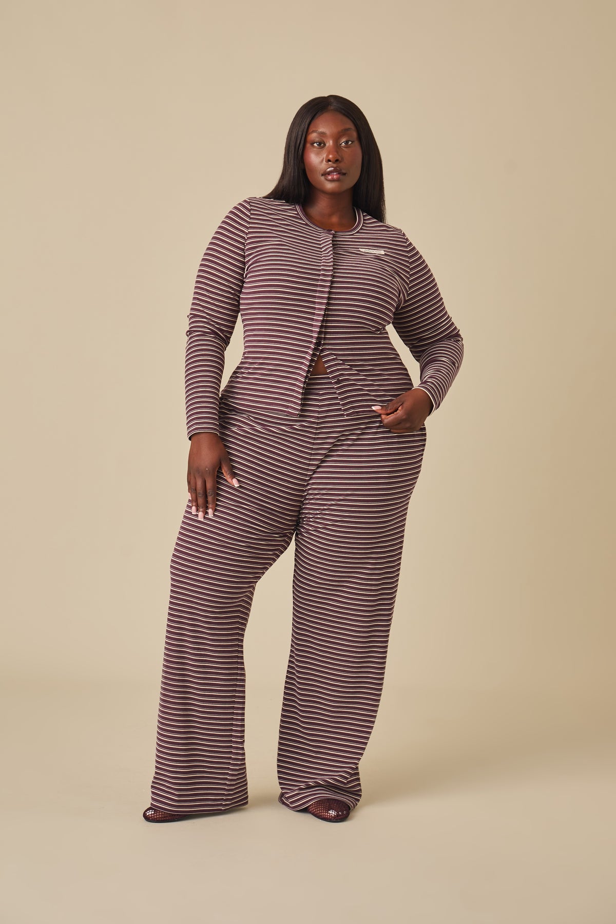 Soft Stripe Long Sleeve Button Front Top - Fig