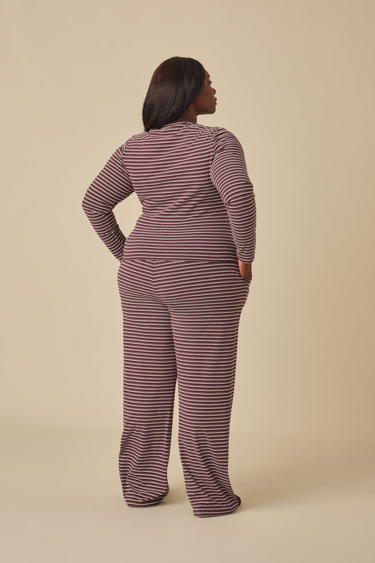 Fleece Stripe High Waist Wide Leg Trousers - Fig