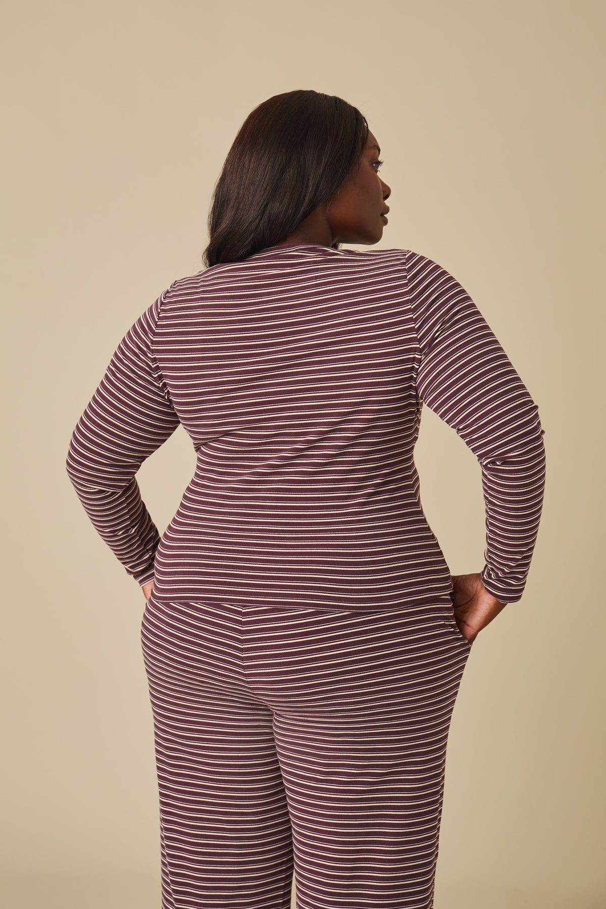 Soft Stripe Long Sleeve Button Front Top - Fig
