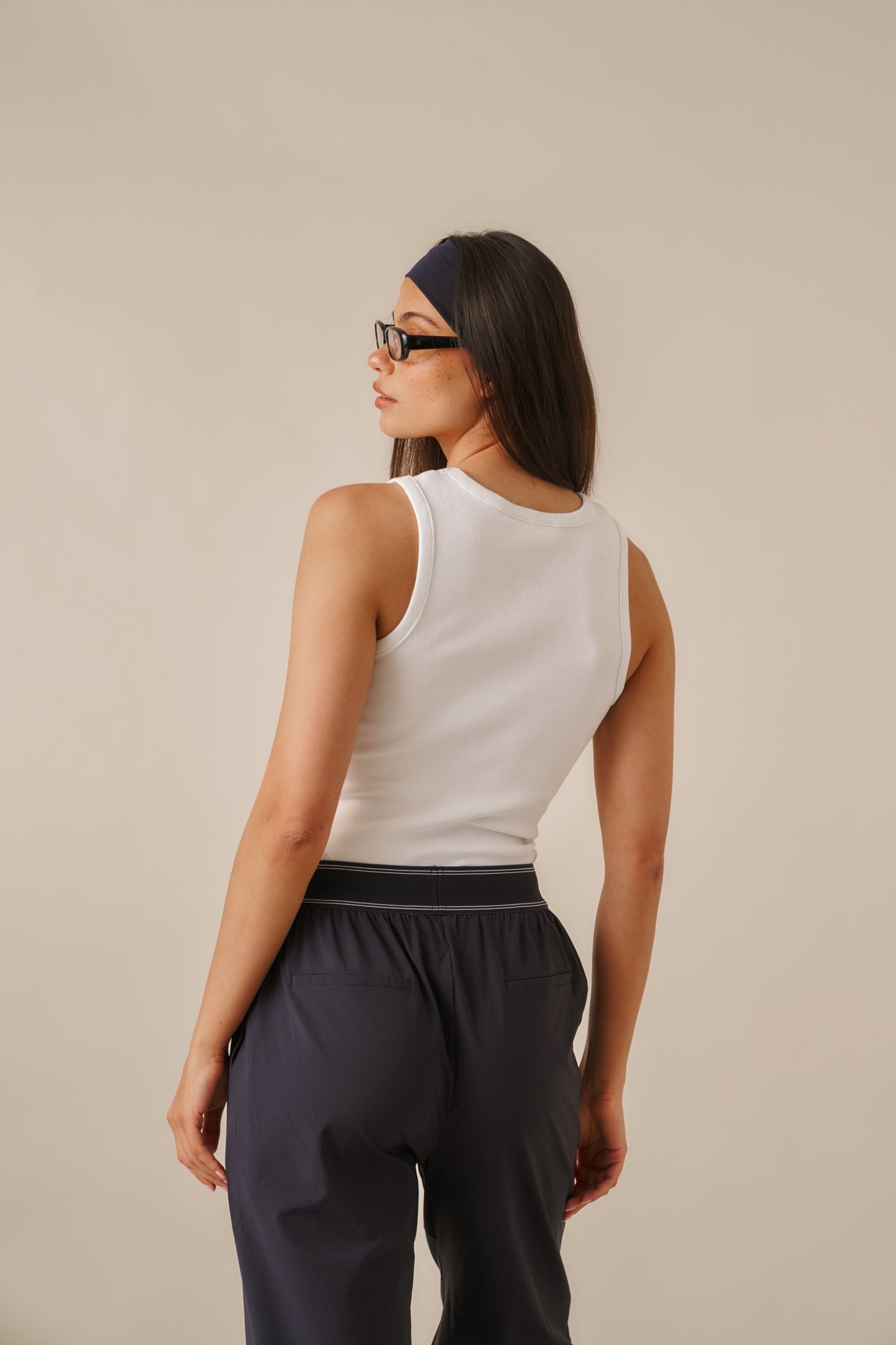 Ribbed Emblem Vest Top - Crème