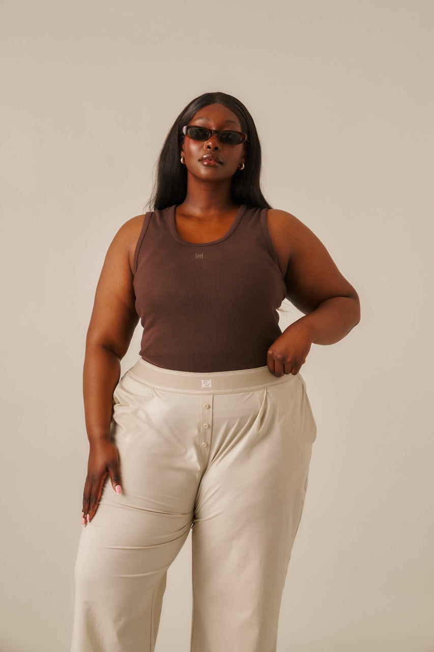 Ribbed Emblem Vest Top - Espresso