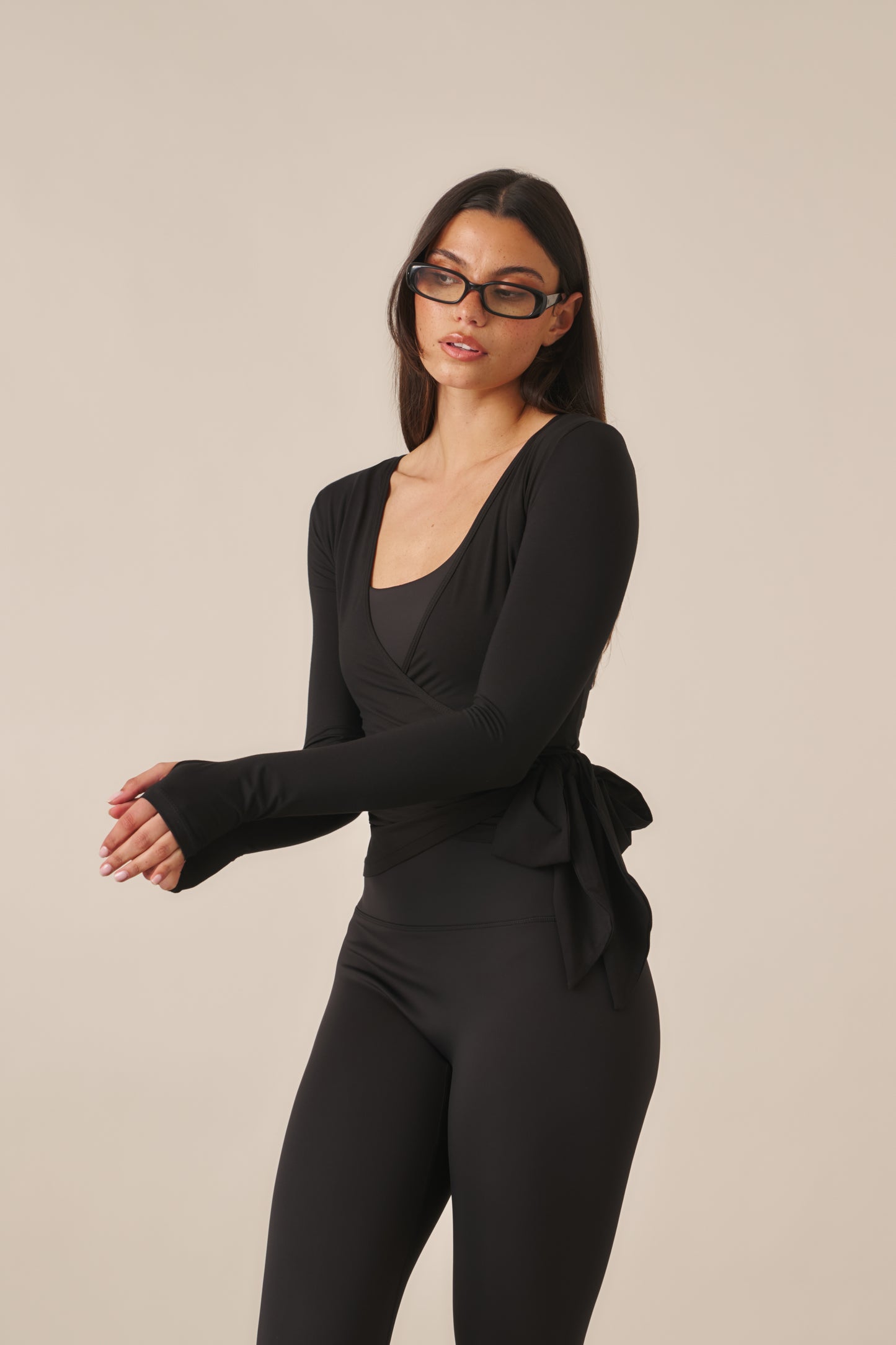 Ballet Wrap Long Sleeve Top - Core Black