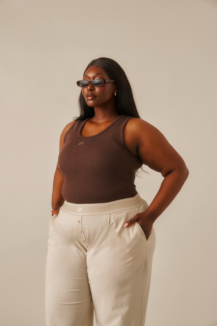 Ribbed Emblem Vest Top - Espresso