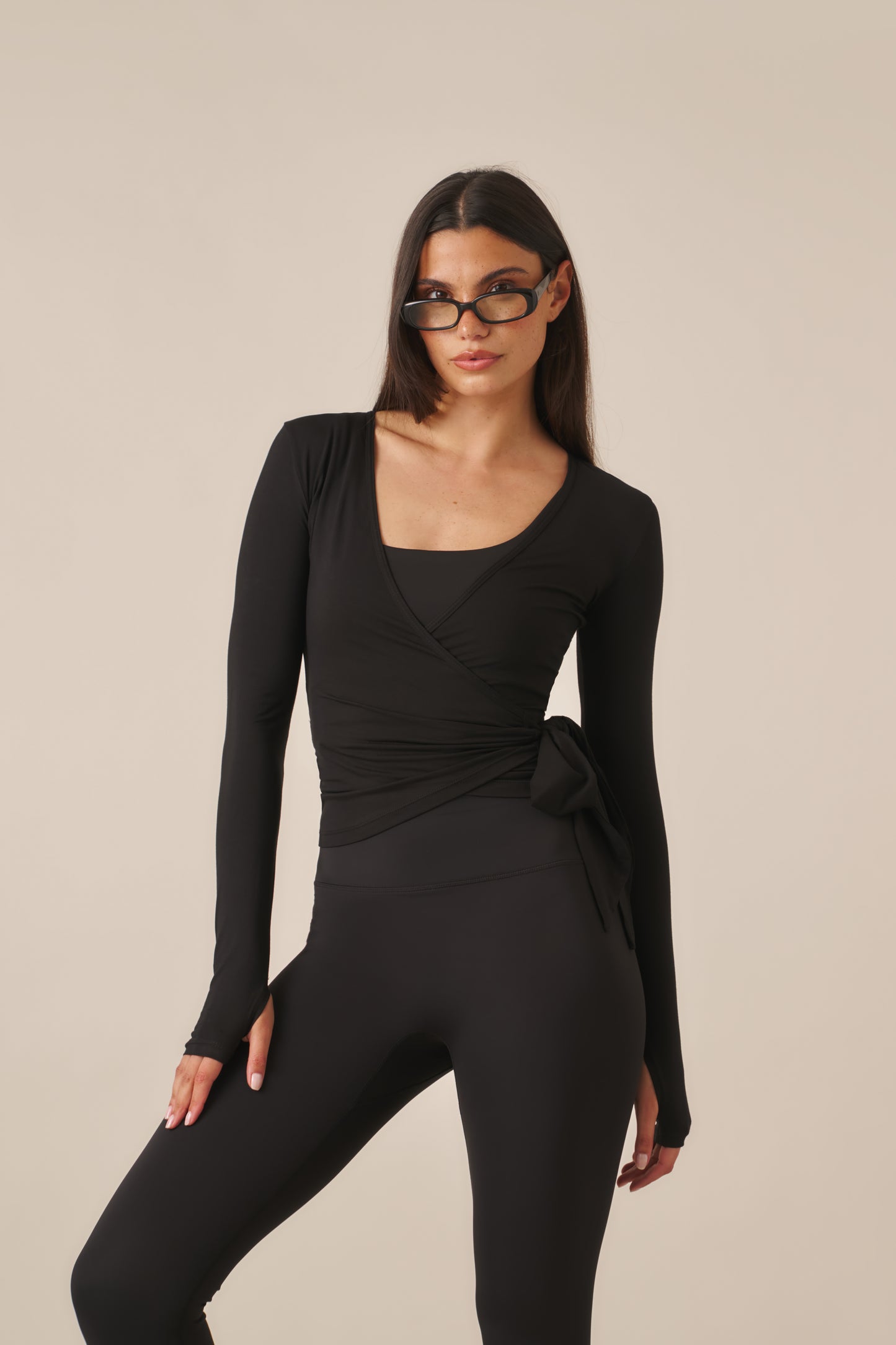 Ballet Wrap Long Sleeve Top - Core Black