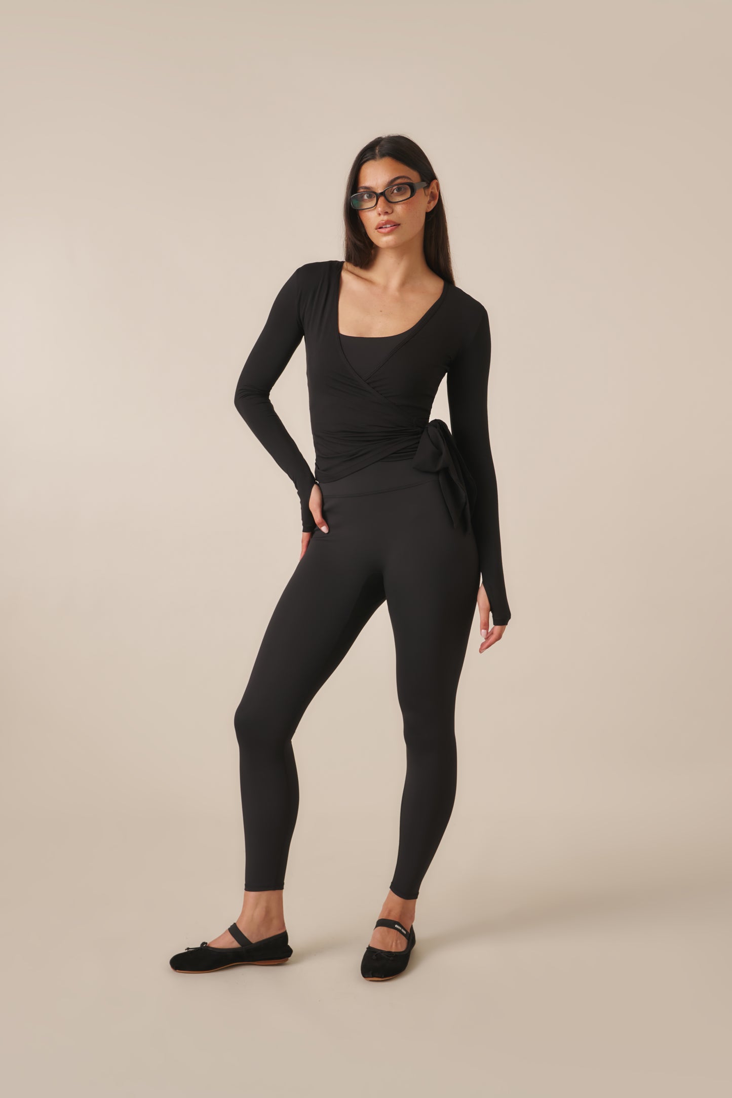 Ballet Wrap Long Sleeve Top - Core Black