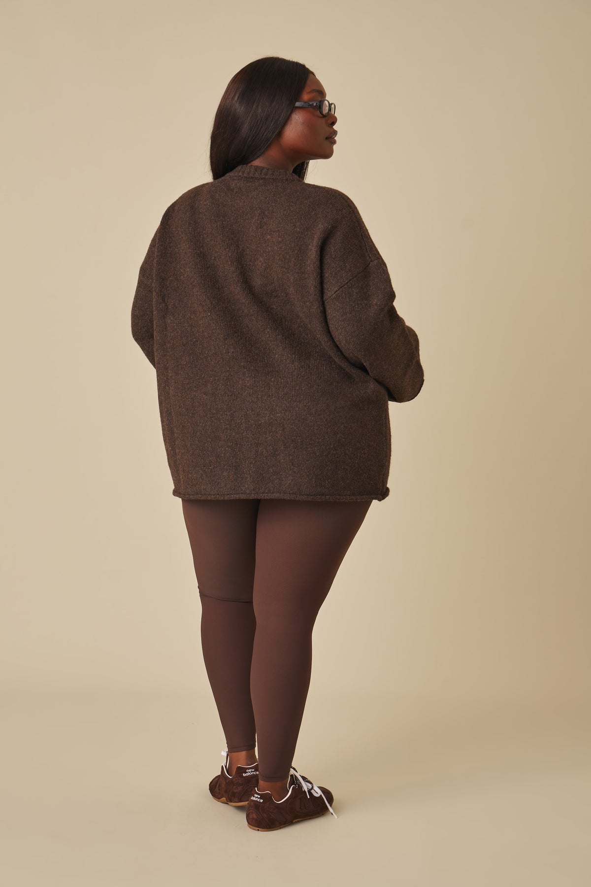 Oversized Knitted Crew Neck Jumper - Espresso