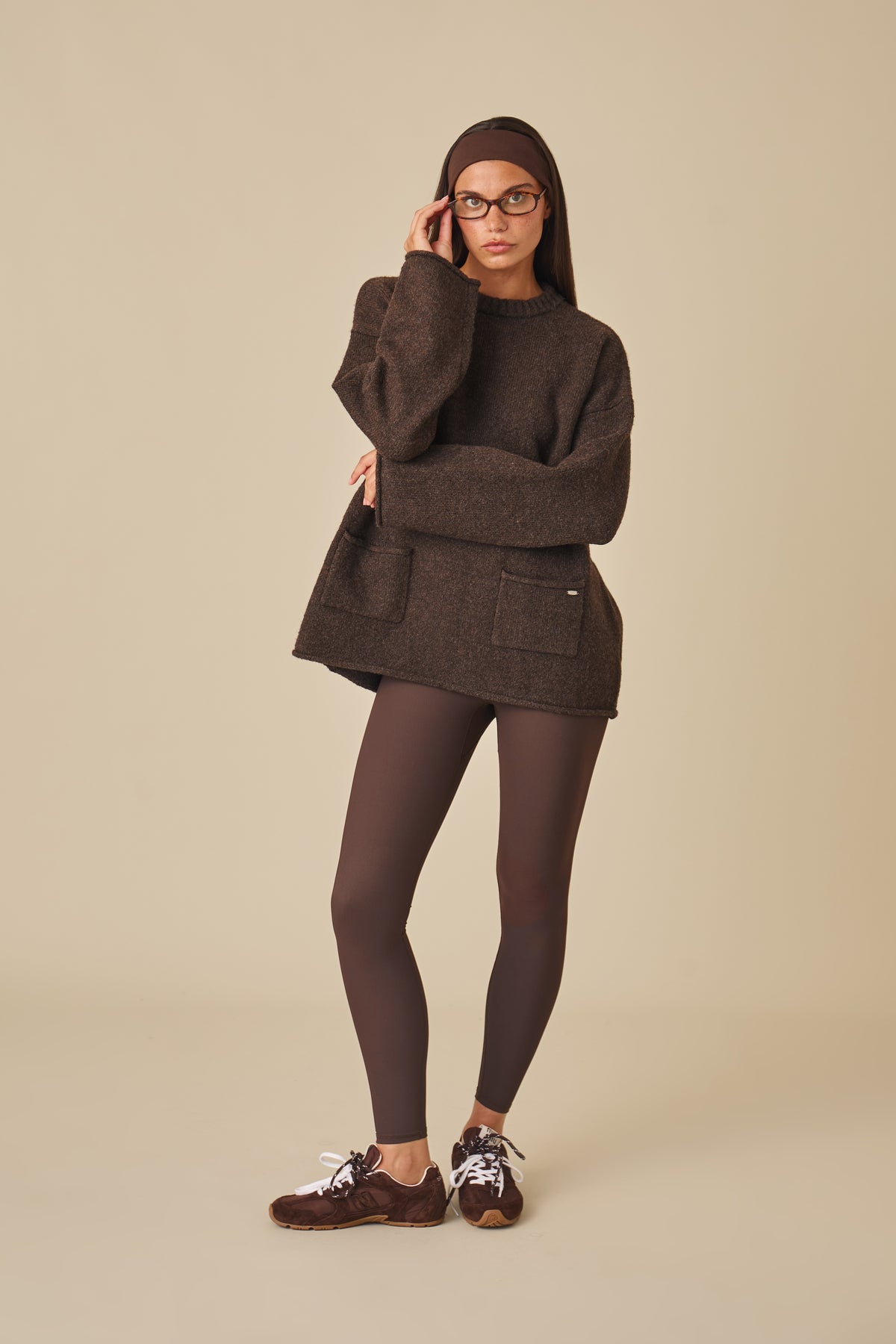 Oversized Knitted Crew Neck Jumper - Espresso