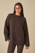 Oversized Knitted Crew Neck Jumper - Espresso