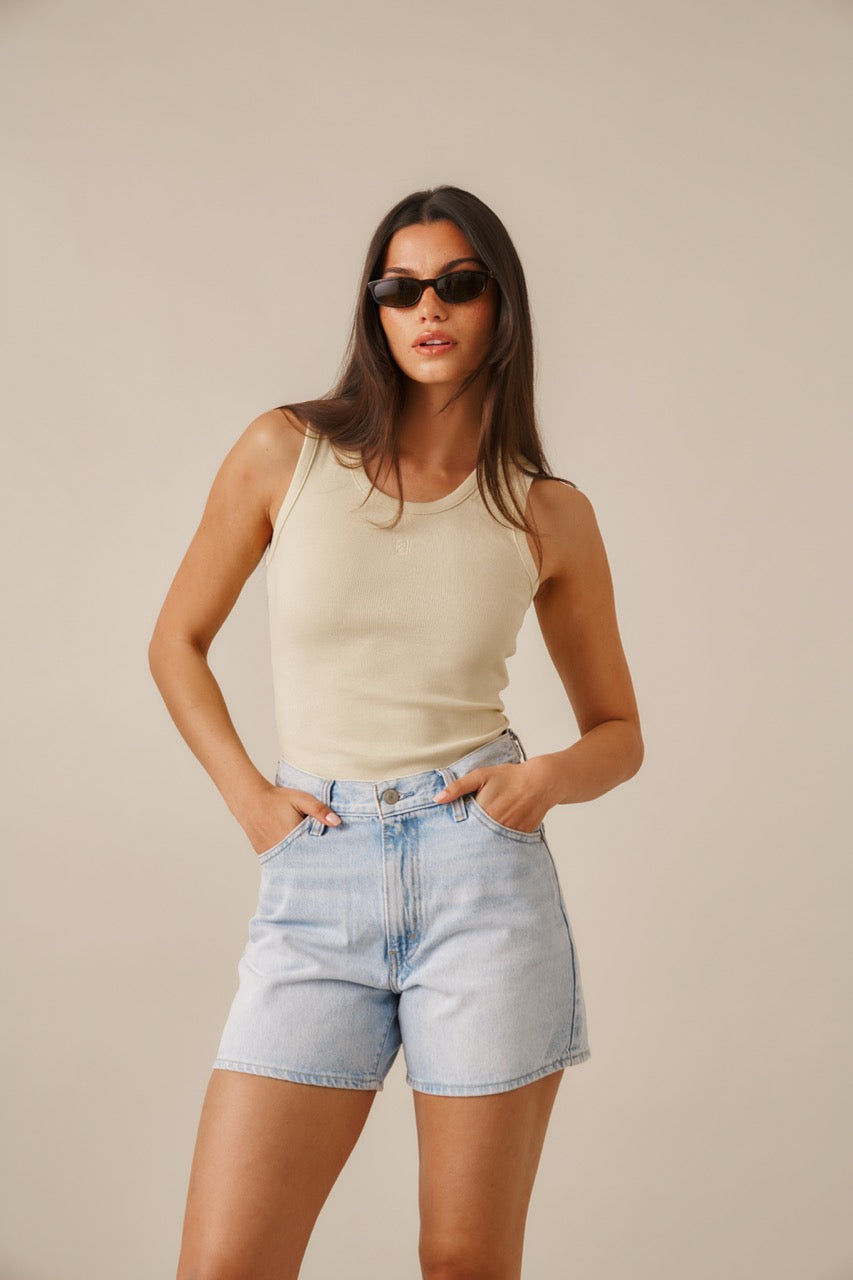 Ribbed Emblem Vest Top - Lemon Sorbet