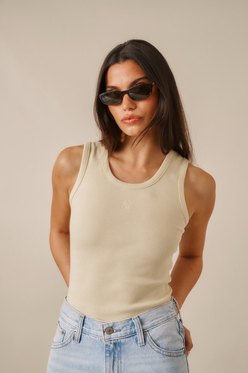 Ribbed Emblem Vest Top - Lemon Sorbet