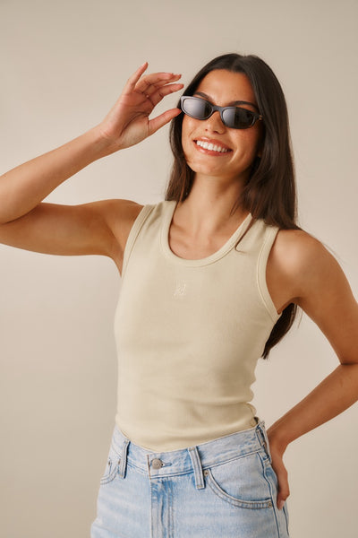 Ribbed Emblem Vest Top - Lemon Sorbet