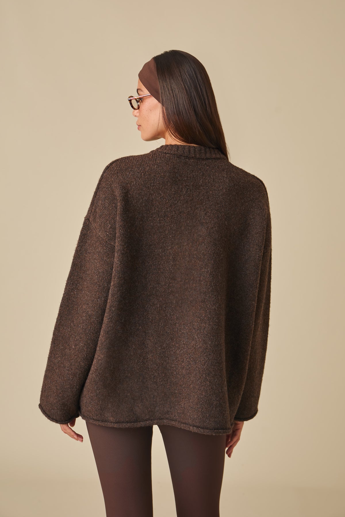 Oversized Knitted Crew Neck Jumper - Espresso