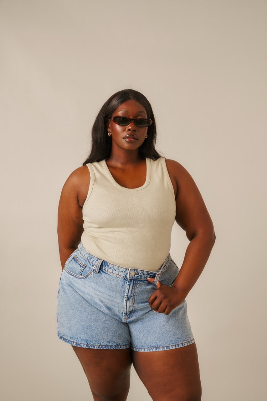 Ribbed Emblem Vest Top - Lemon Sorbet