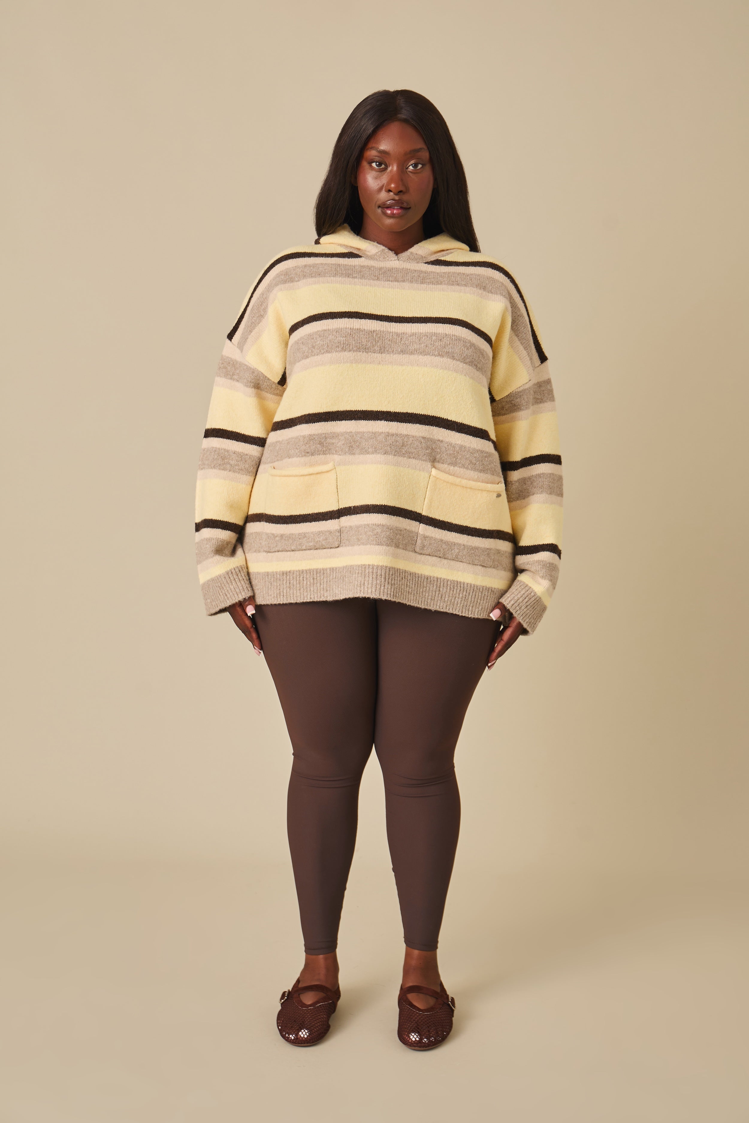 Stripe Oversized Knitted Hoodie - Oatmeal – reasn
