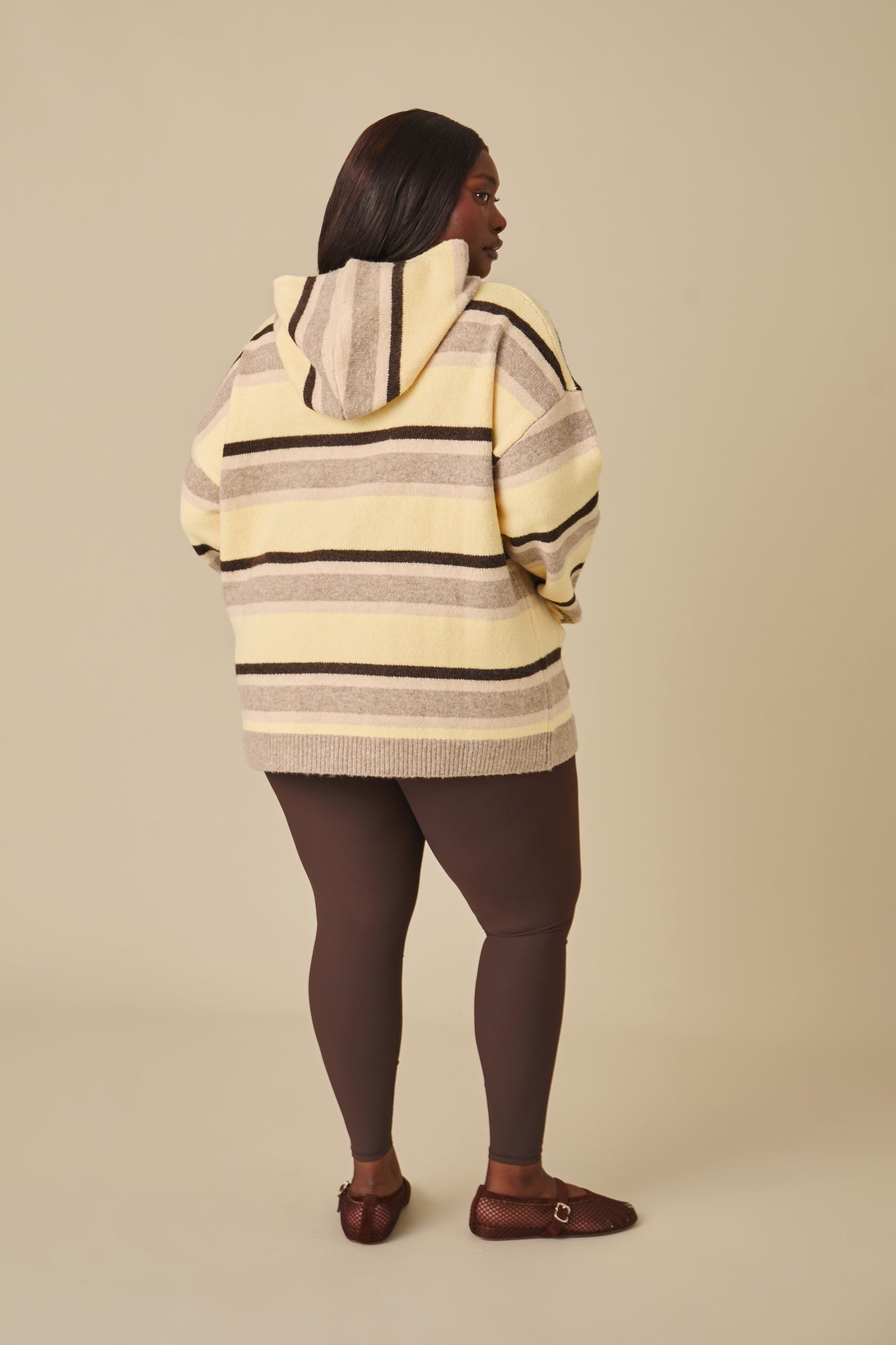 Stripe Oversized Knitted Hoodie - Oatmeal