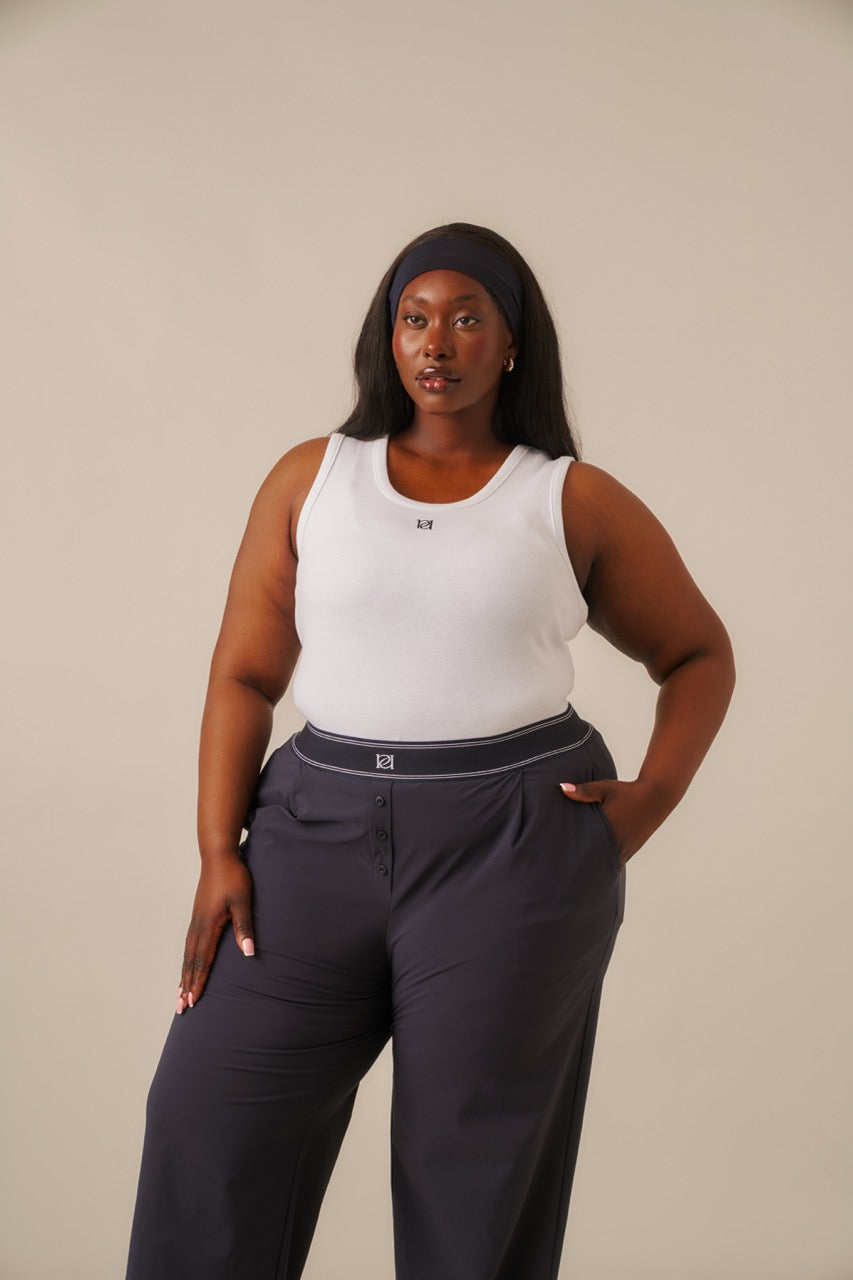 Ribbed Emblem Vest Top - Crème