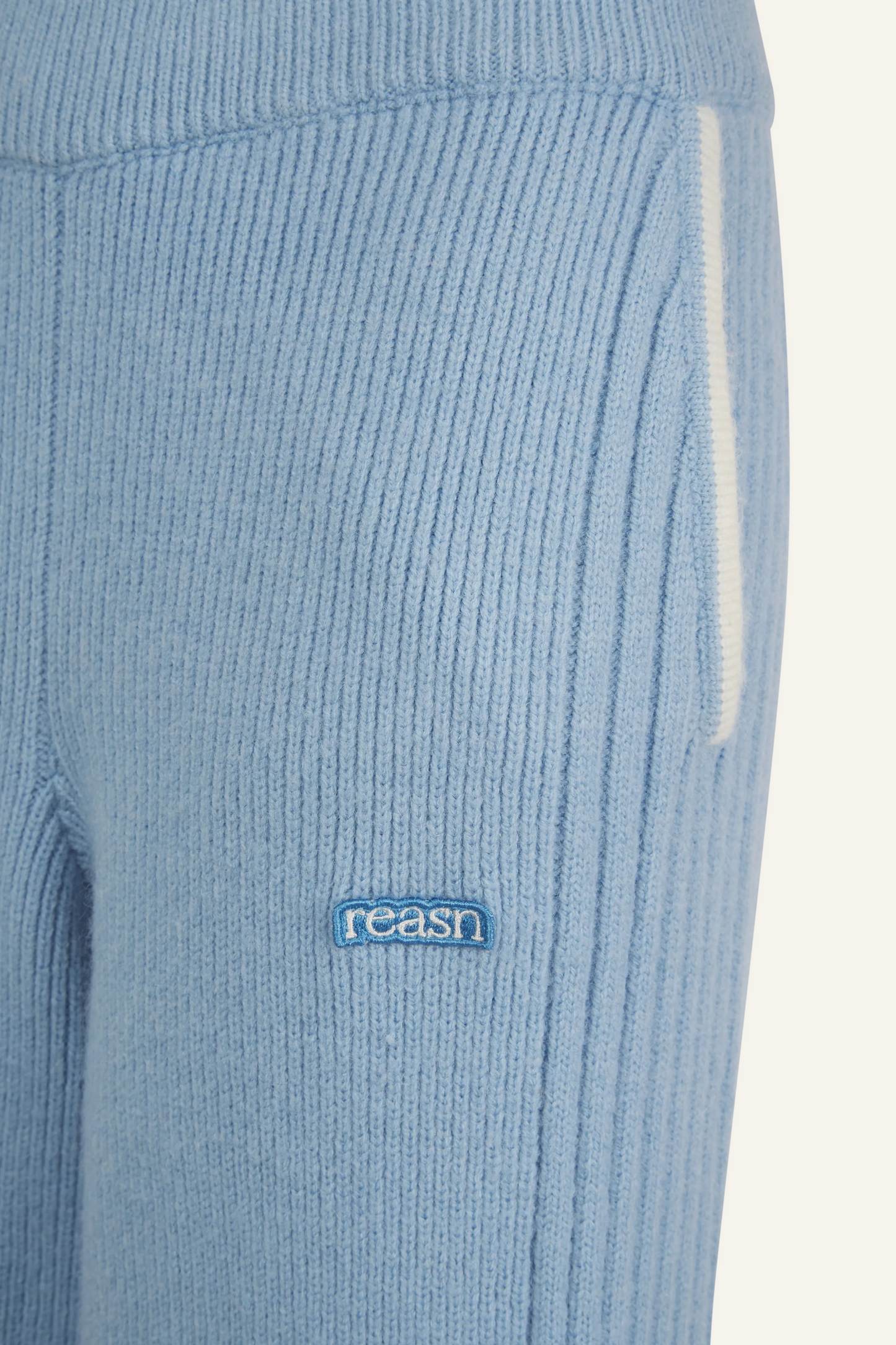 Contrast Tipping High Waist Knitted Trousers - Powder Blue