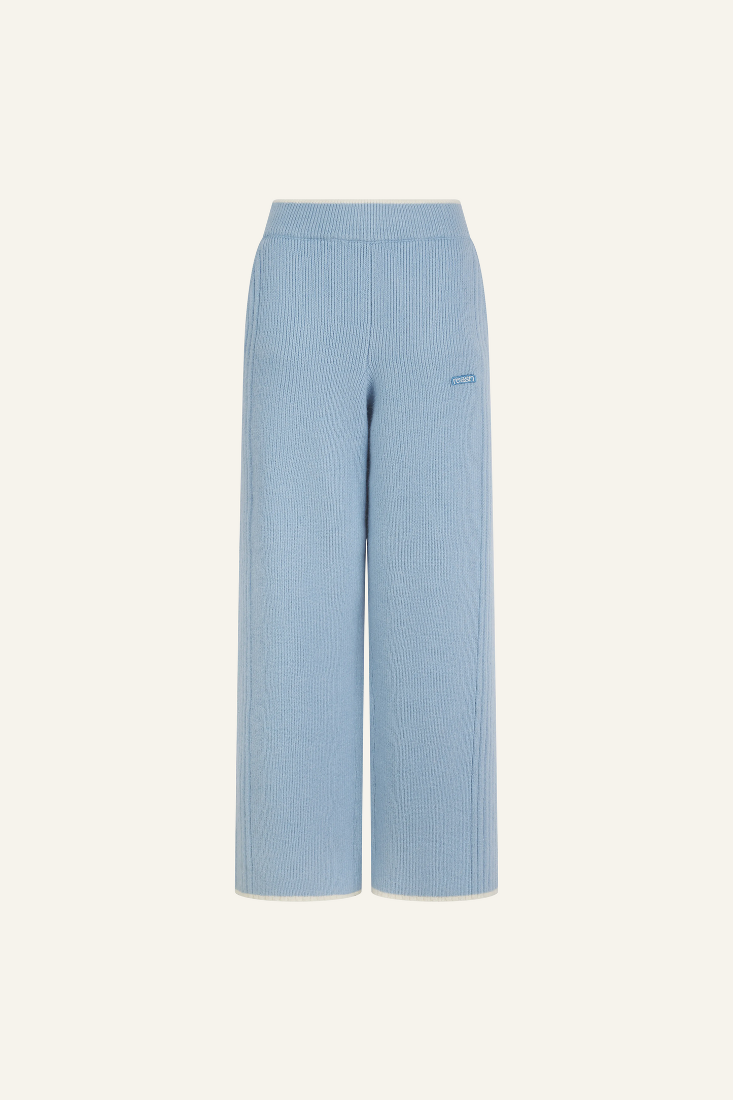 Contrast Tipping High Waist Knitted Trousers - Powder Blue
