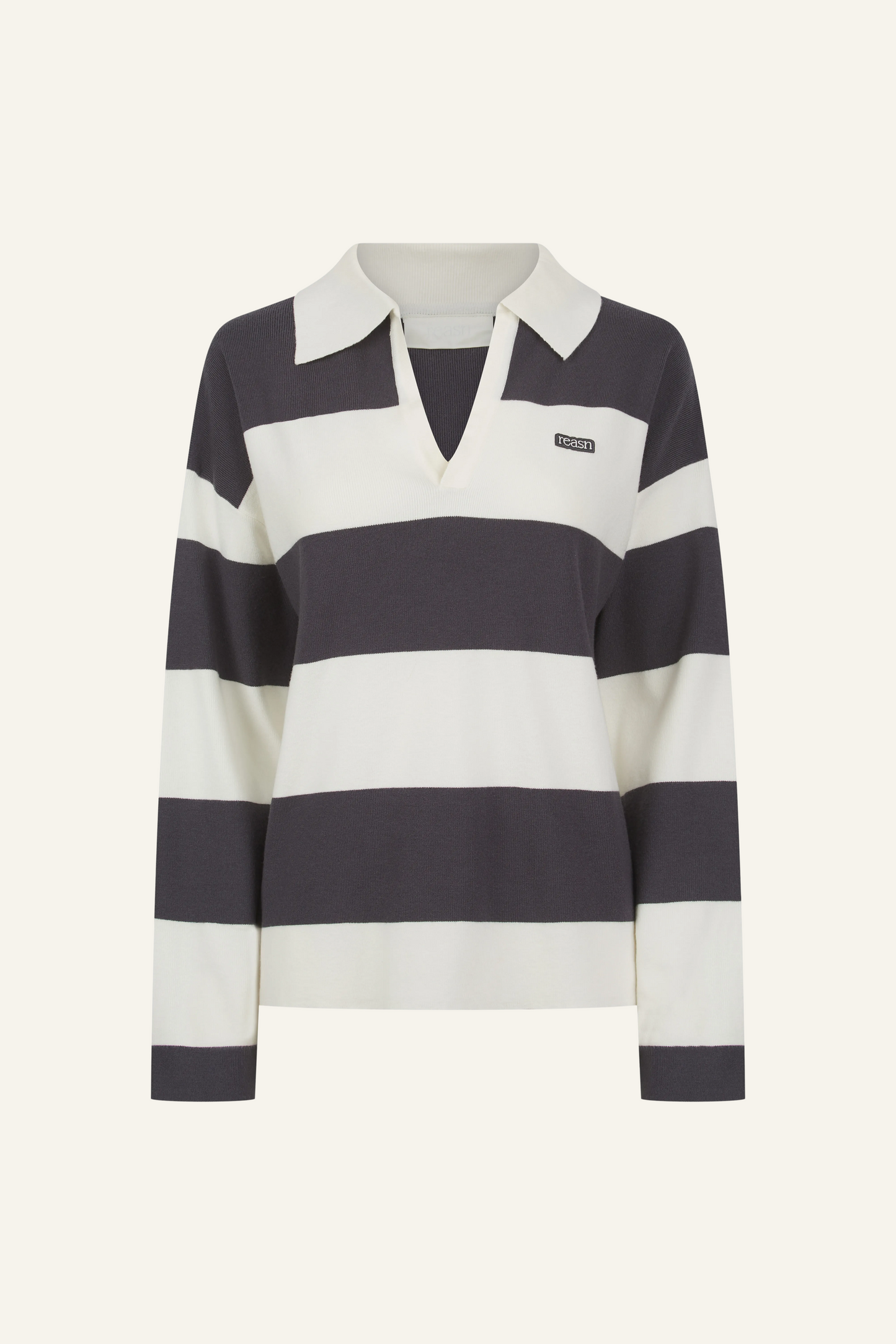Knitted Stripe Rugby Polo Jumper - Slate Blue