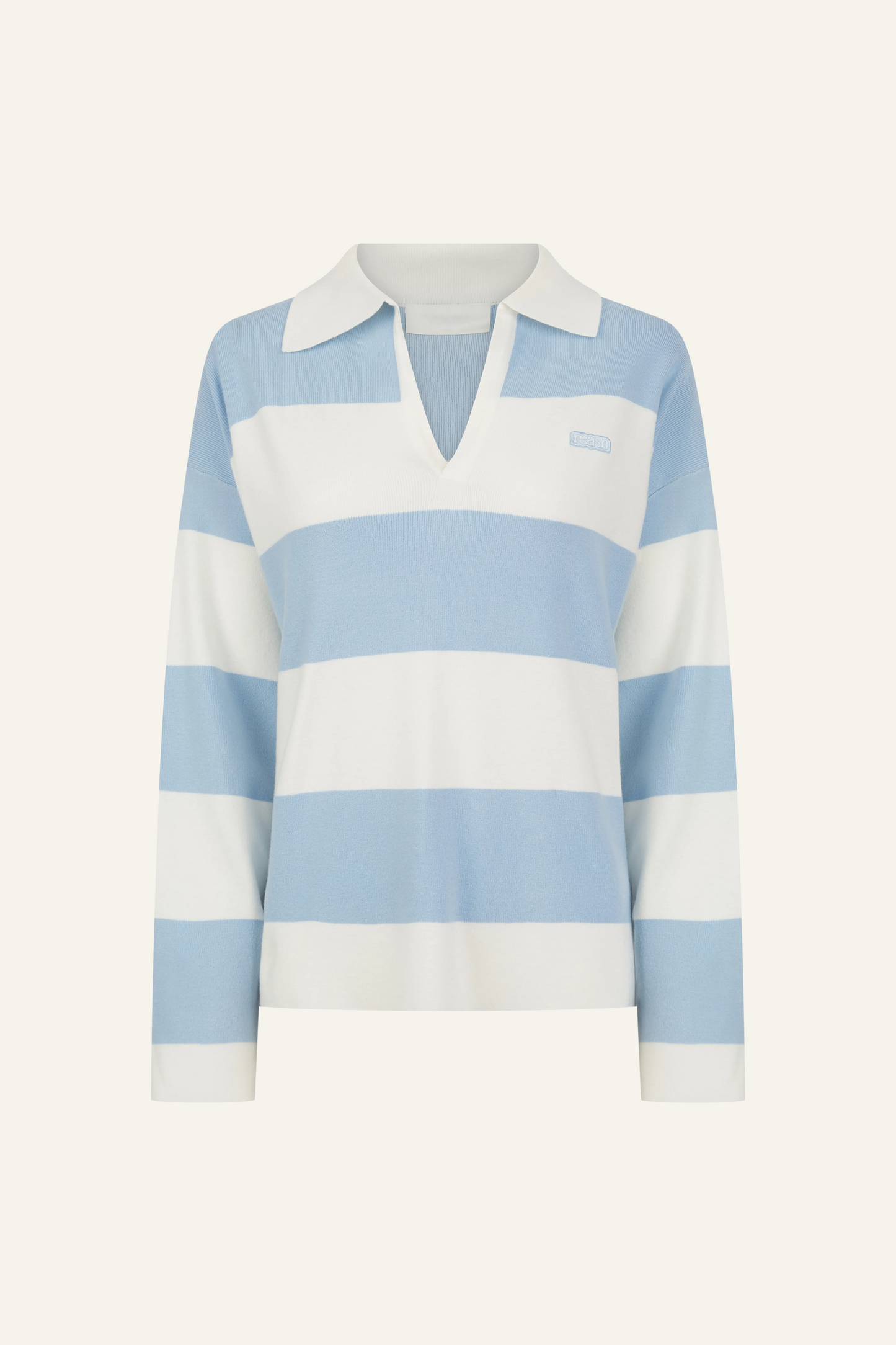 Knitted Stripe Rugby Polo Jumper - Powder Blue