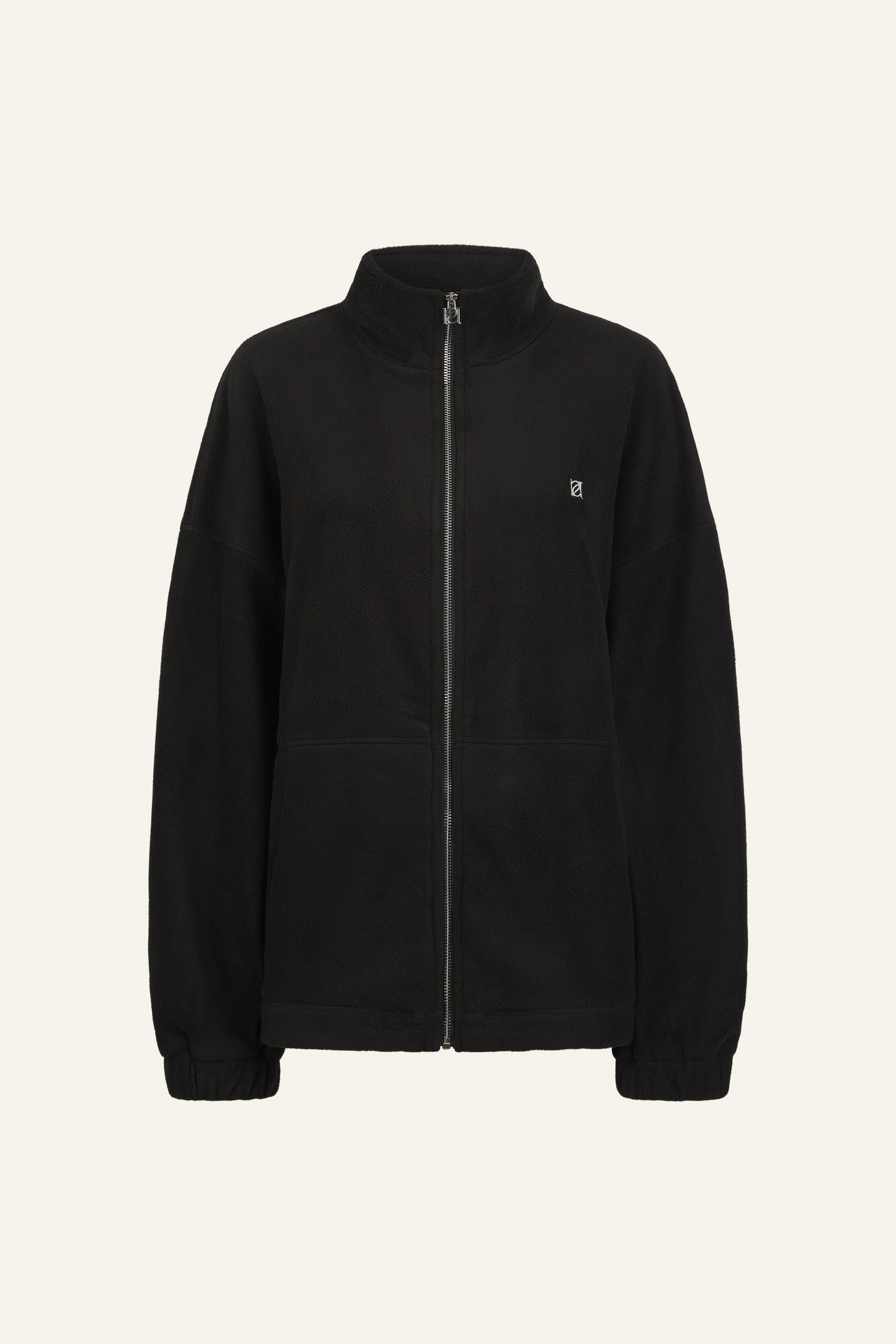 Oversized Fleece Zip Through Elasticated Jacket - Core Black