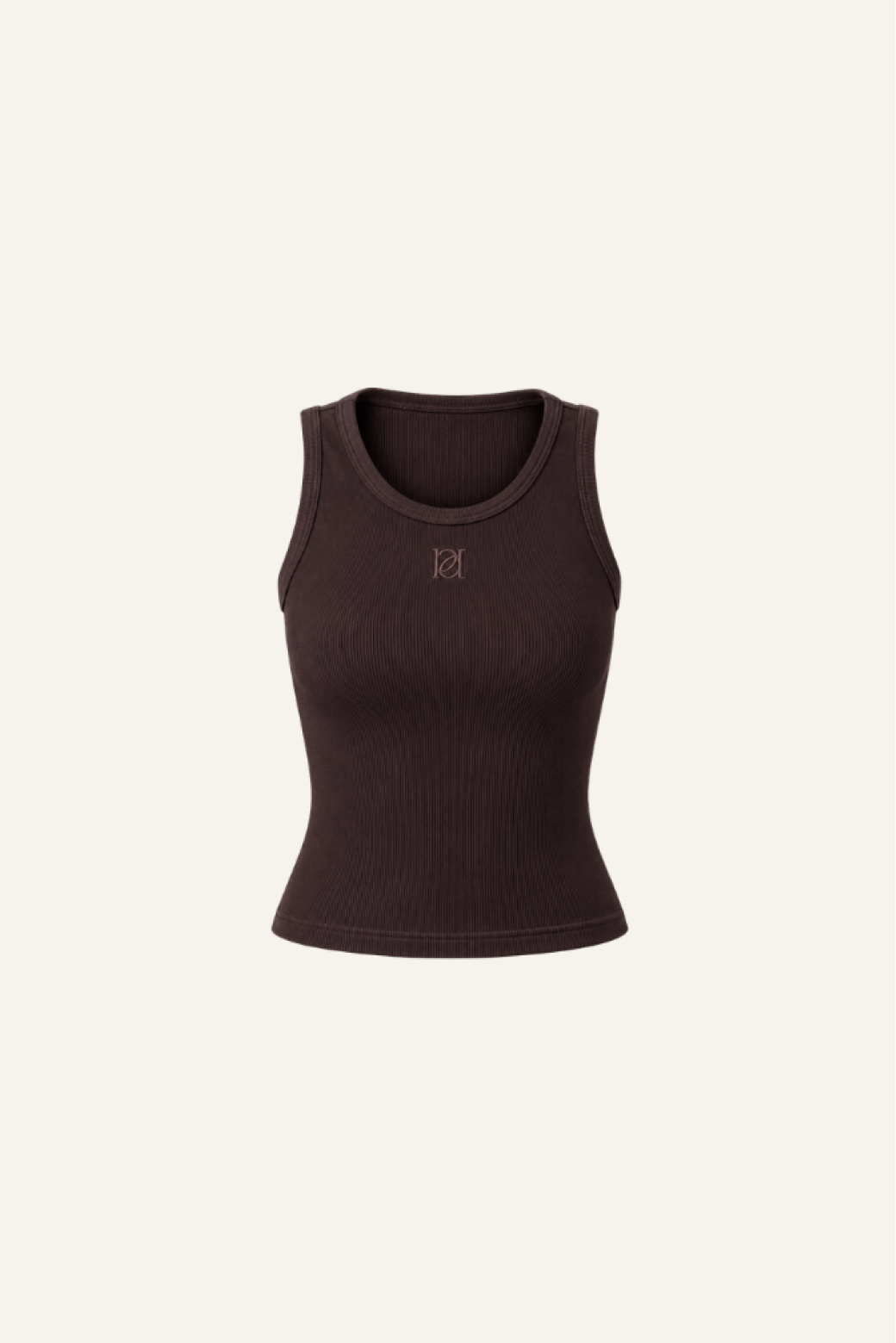 Ribbed Emblem Vest Top - Espresso