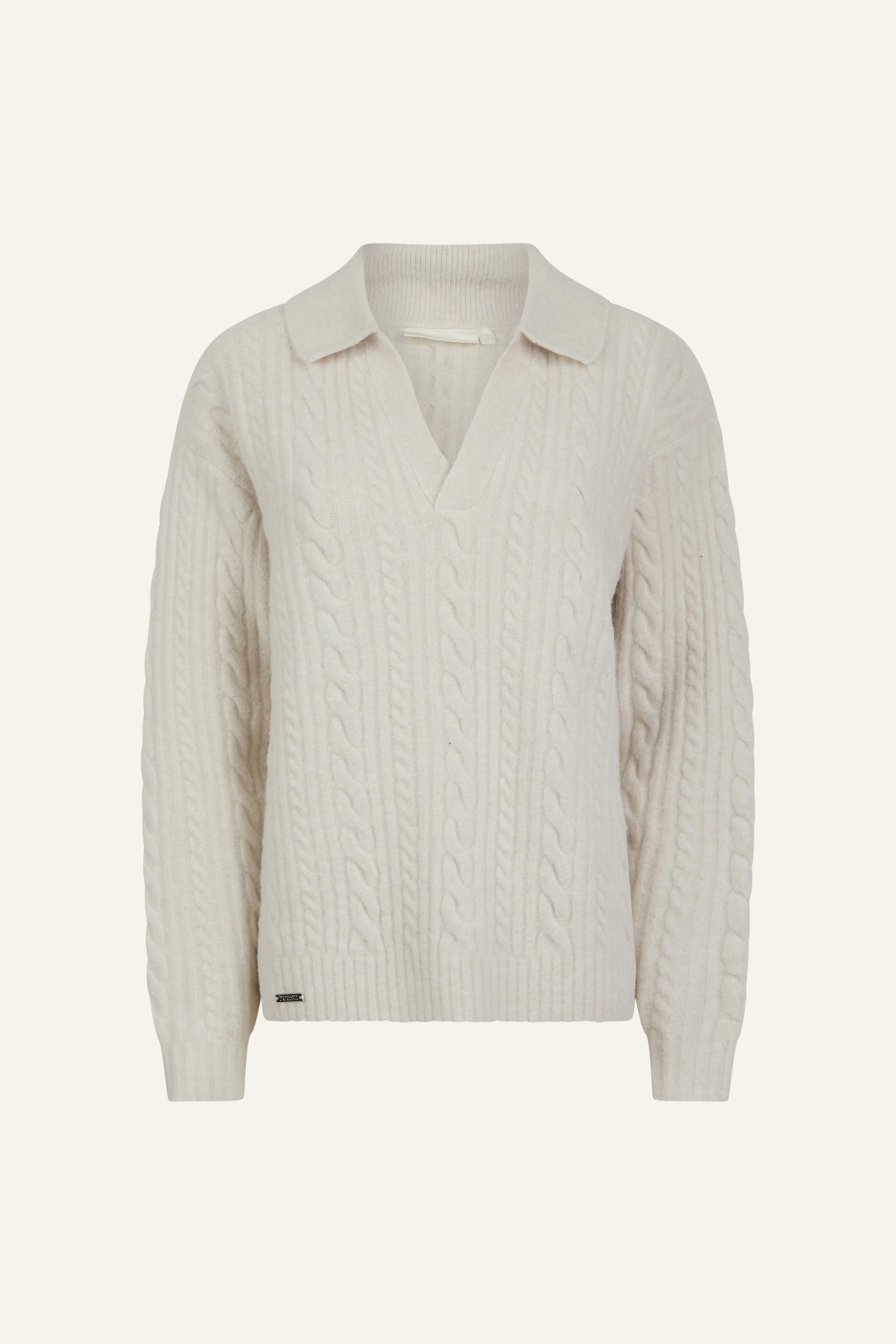 Cable Rugby Collar Knit Jumper - Crème – reasn