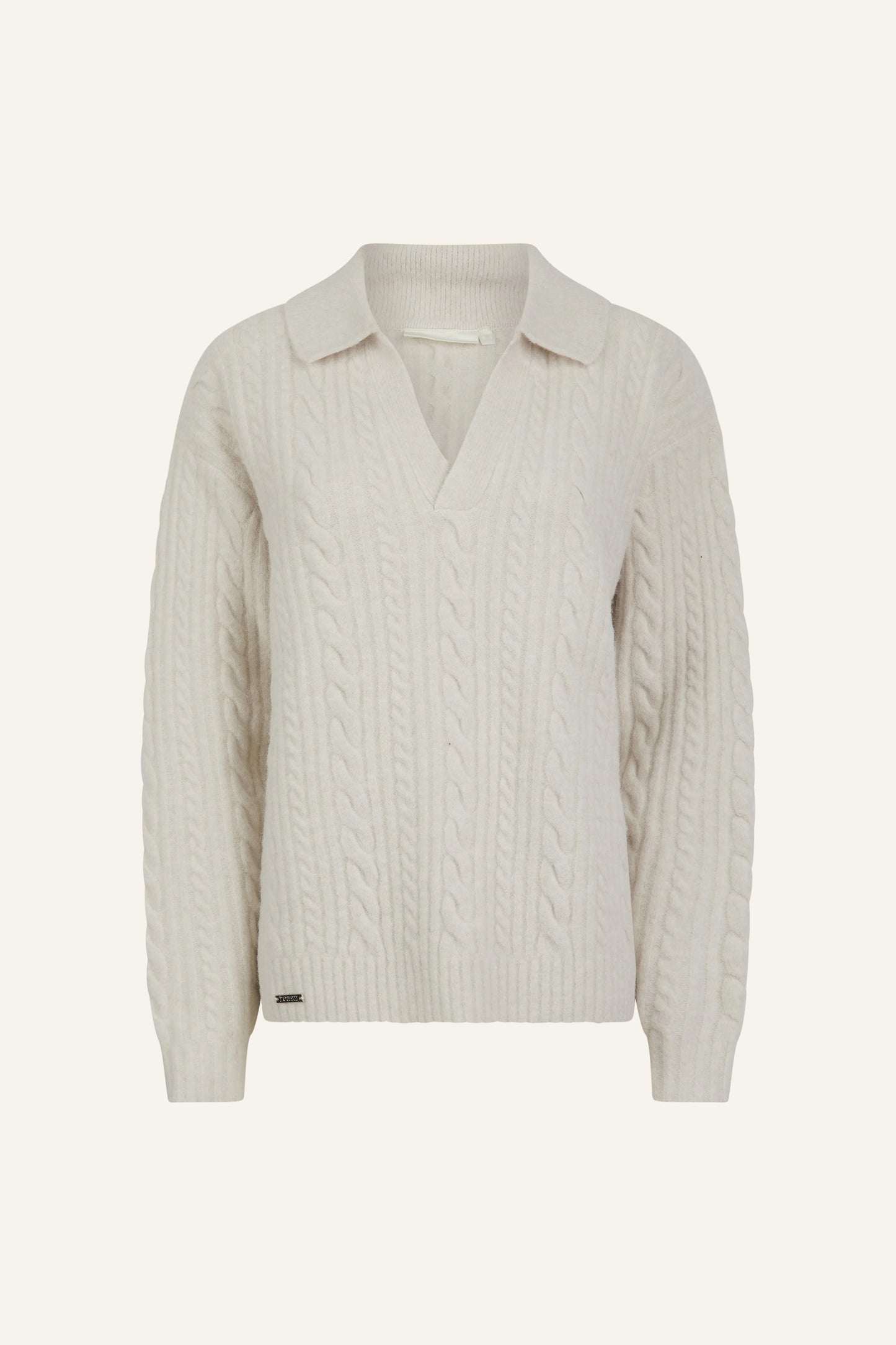 Cable Rugby Collar Knit Jumper - Crème