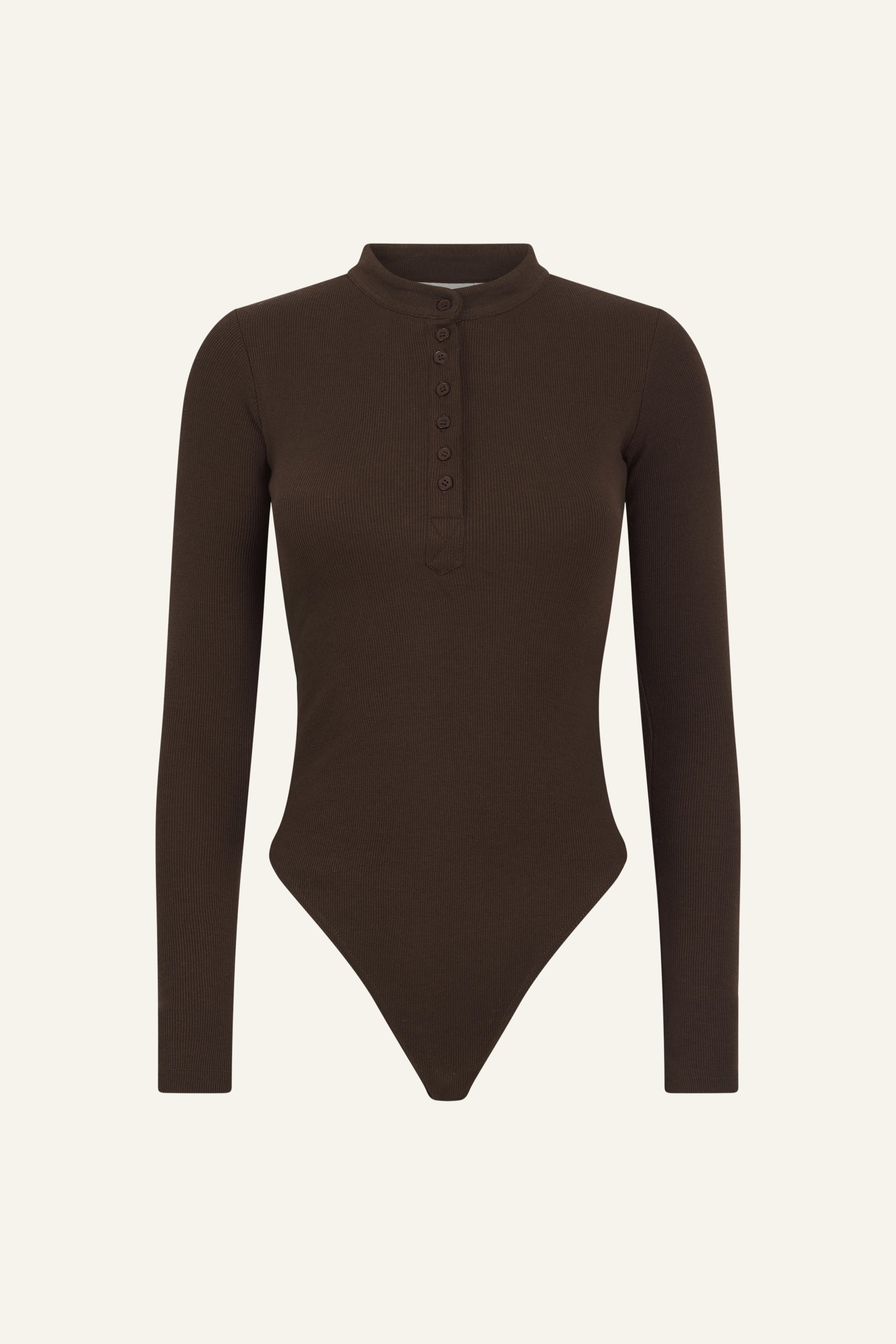 Rib Button Front Built In Bra Bodysuit - Espresso – reasn