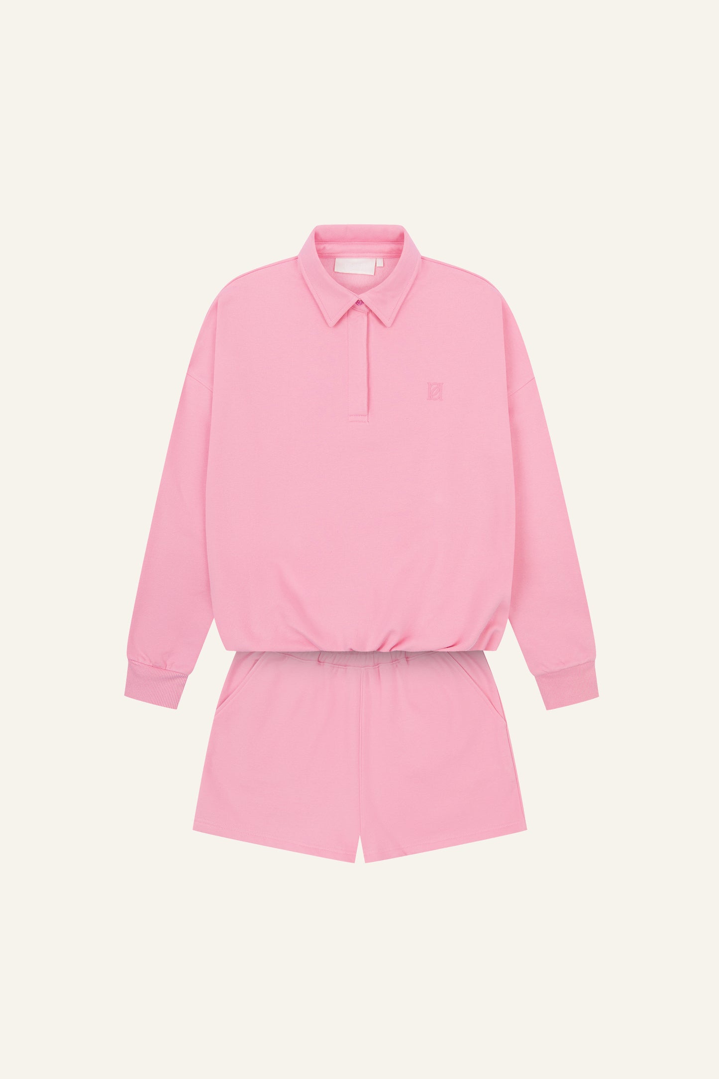 Button Front Collar 2 In 1 Short Tracksuit - Bubblegum Pink