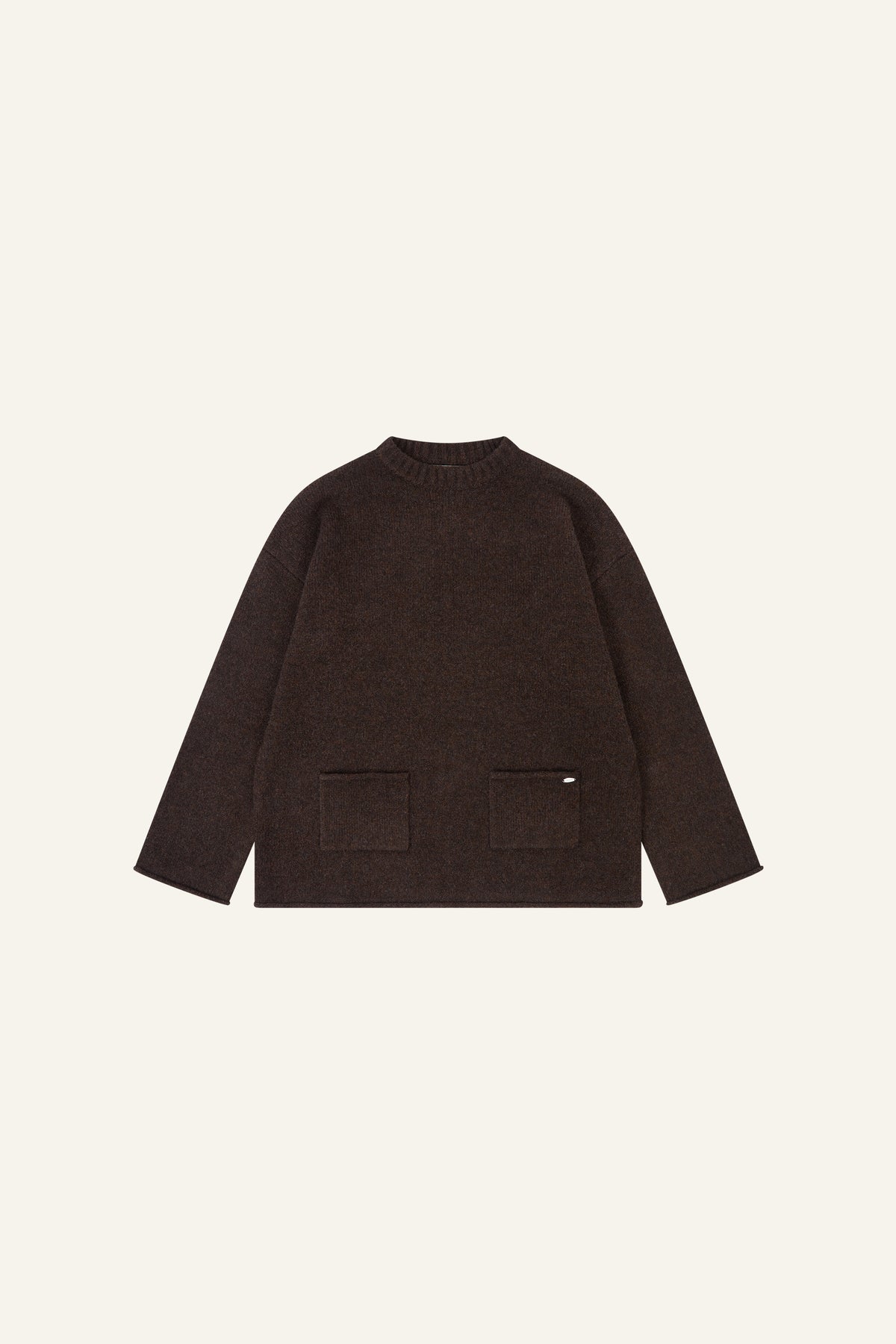Oversized Knitted Crew Neck Jumper - Espresso