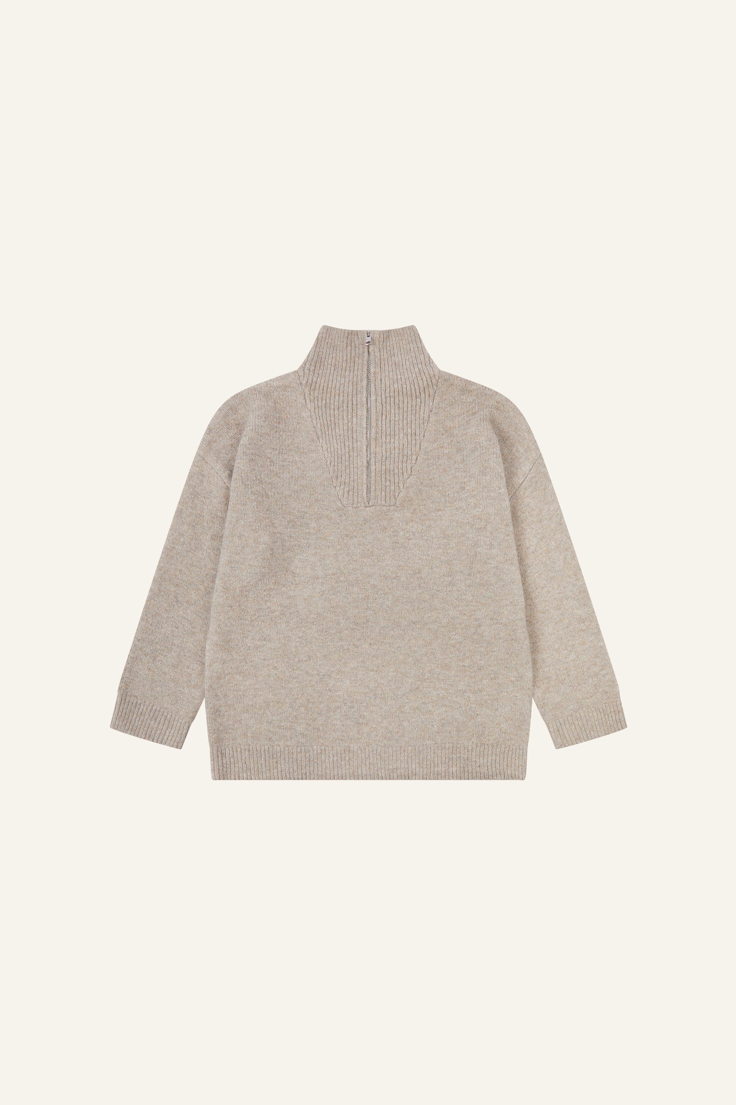 Oversized Quarter Zip Knitted Jumper - Oatmeal