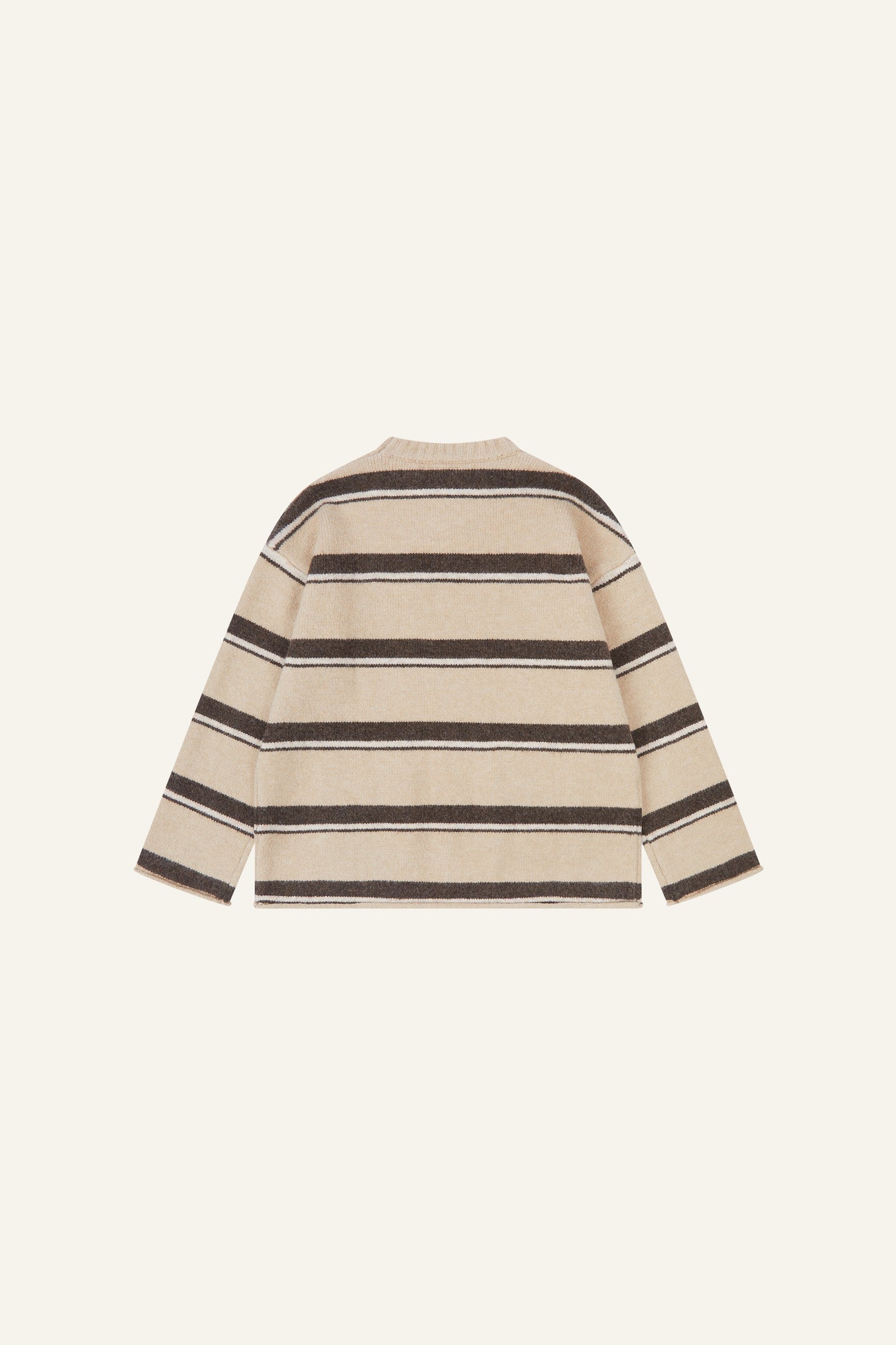 Oversized Stripe Knitted Crew Neck Jumper - Oatmeal