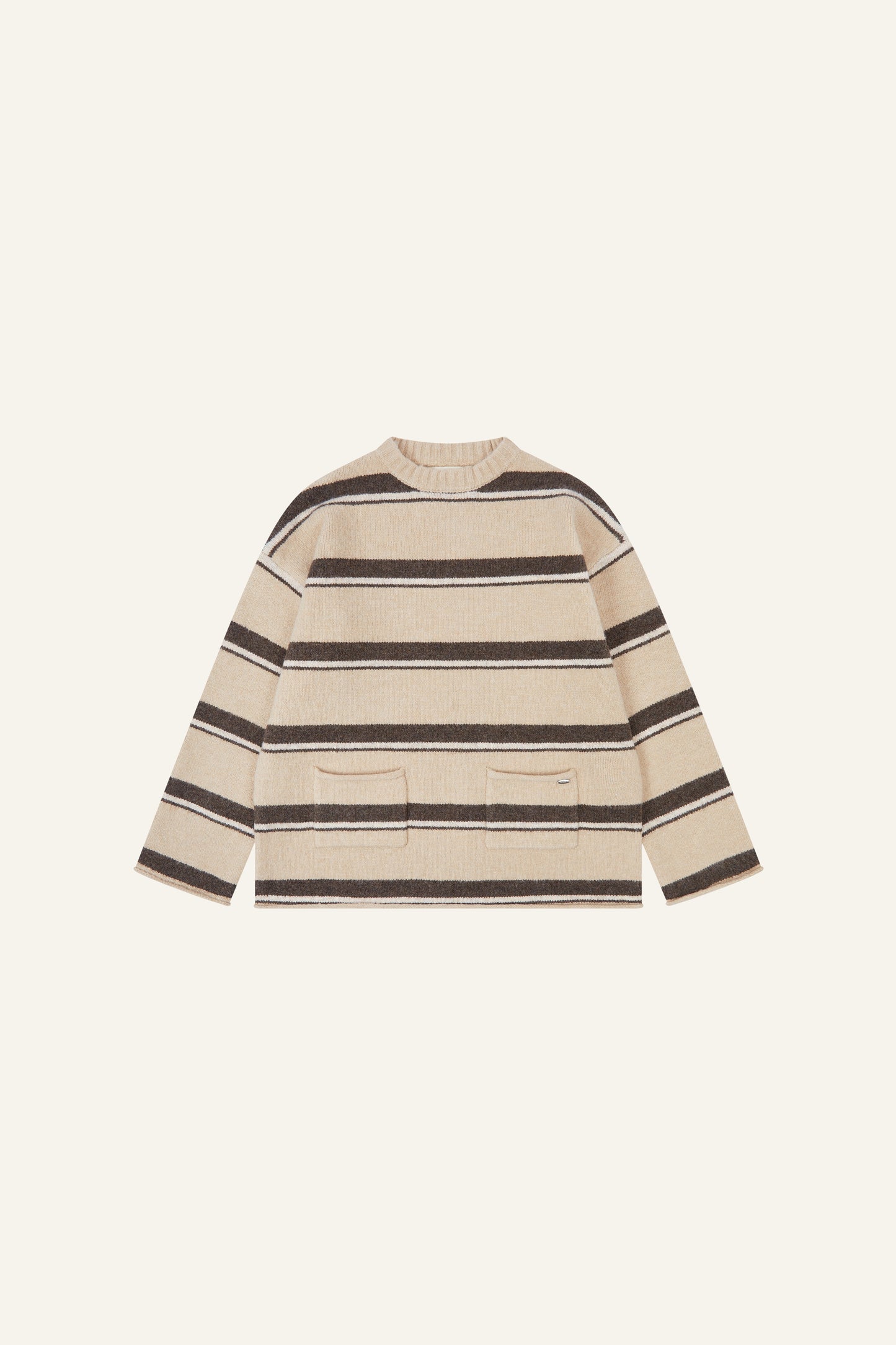 Oversized Stripe Knitted Crew Neck Jumper - Oatmeal