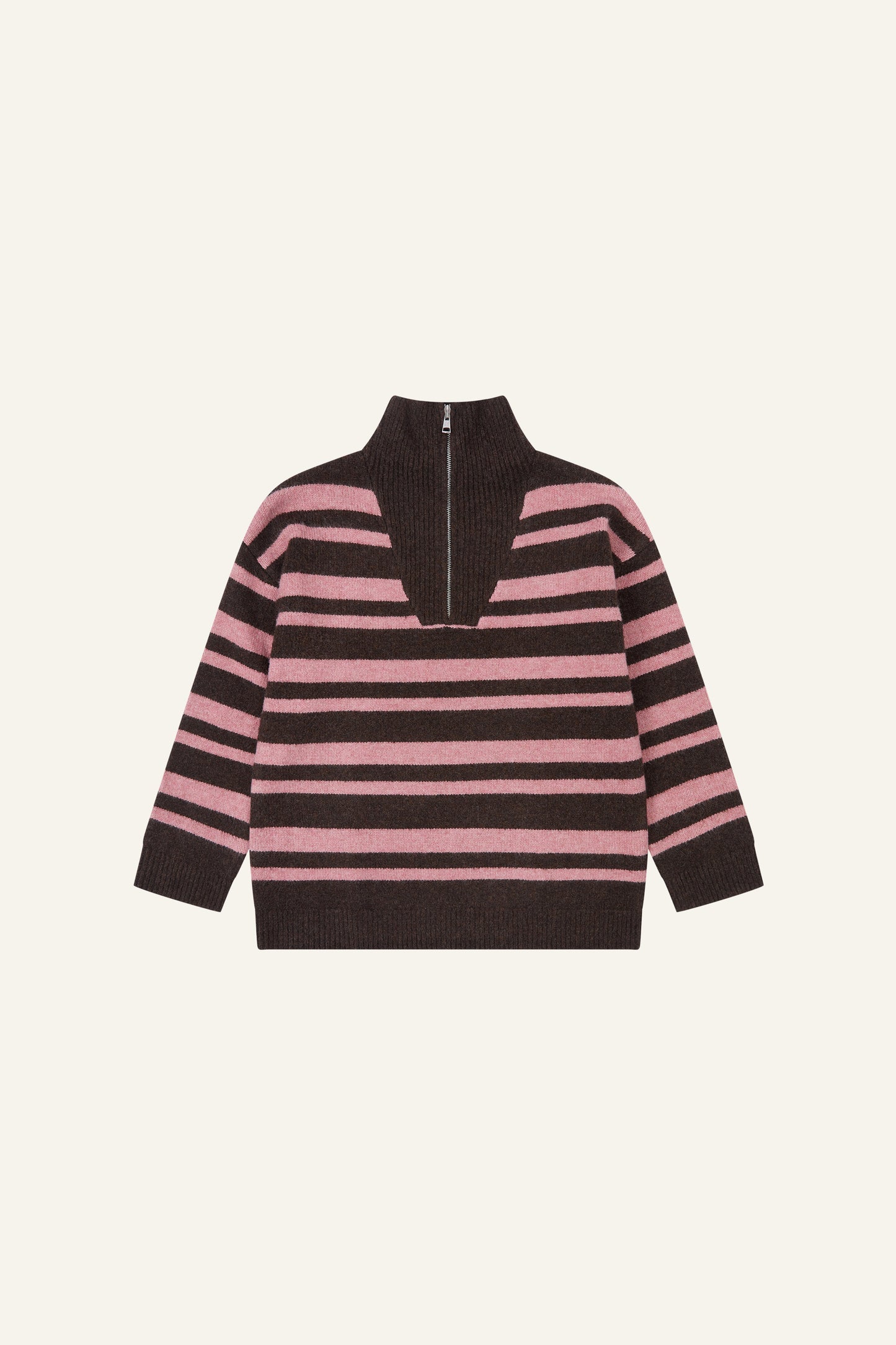 Oversized Stripe Quarter Zip Knitted Jumper - Vintage Pink