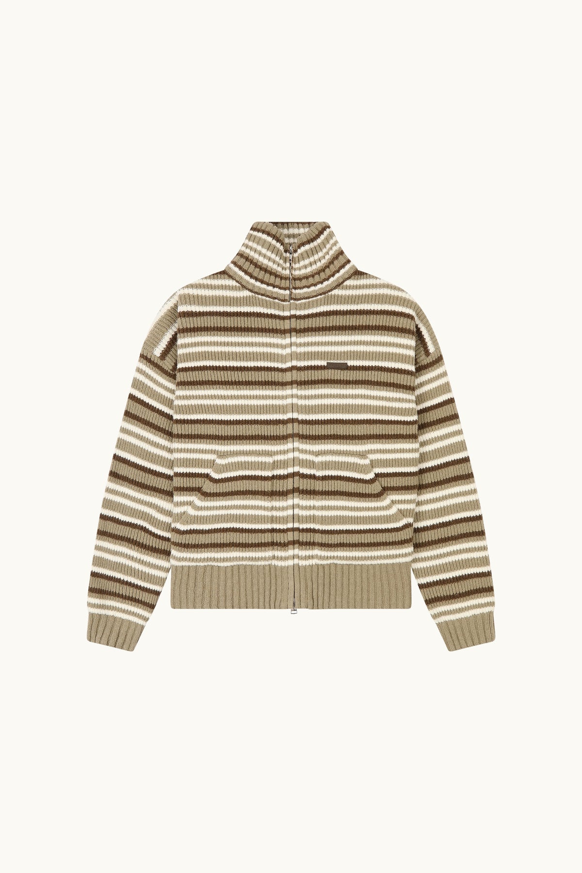 Stripe Knitted Funnel Neck Jacket - Olive Stone