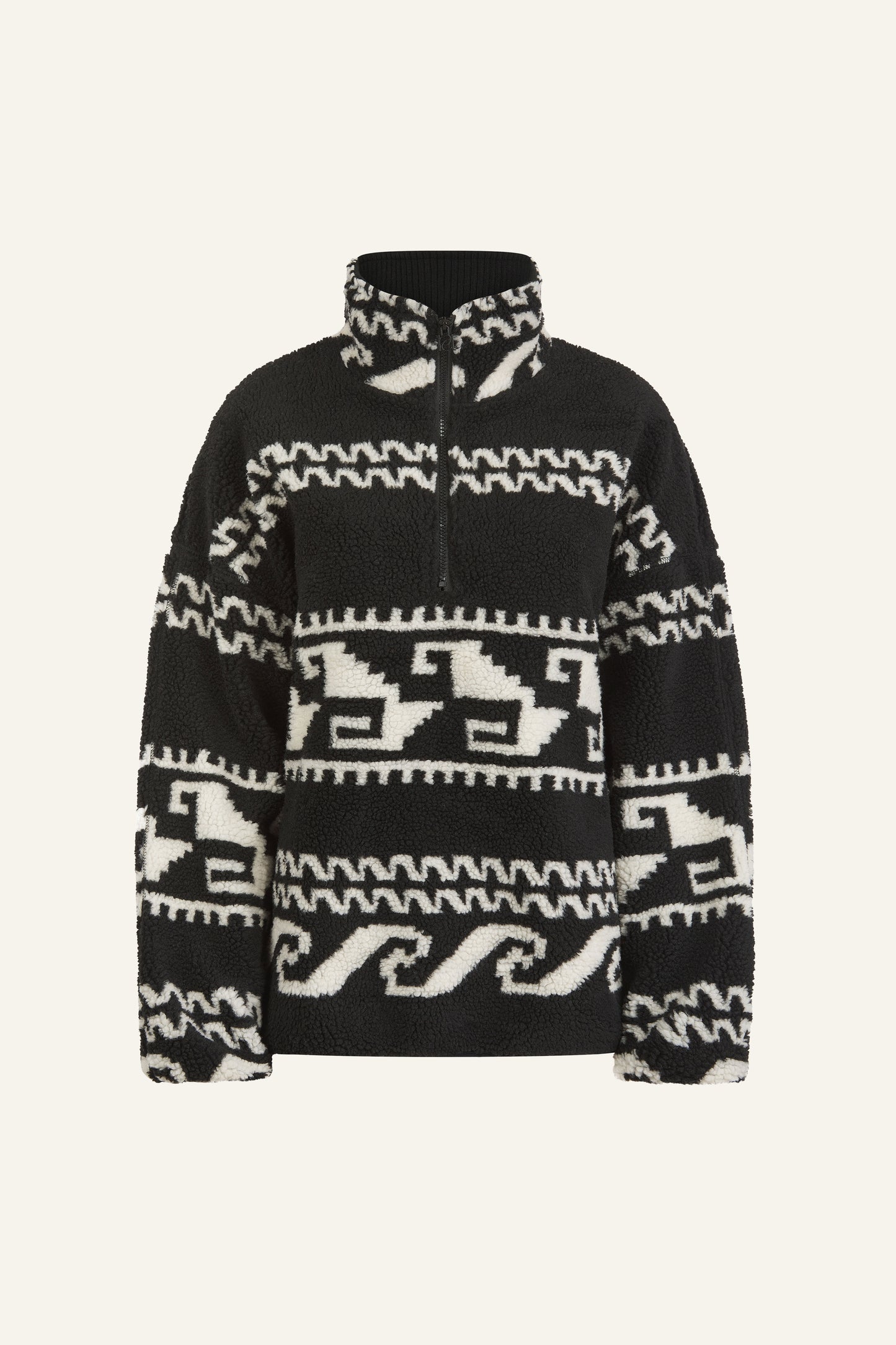 Aztec Detail Quarter Zip Borg Sweatshirt - Core Black