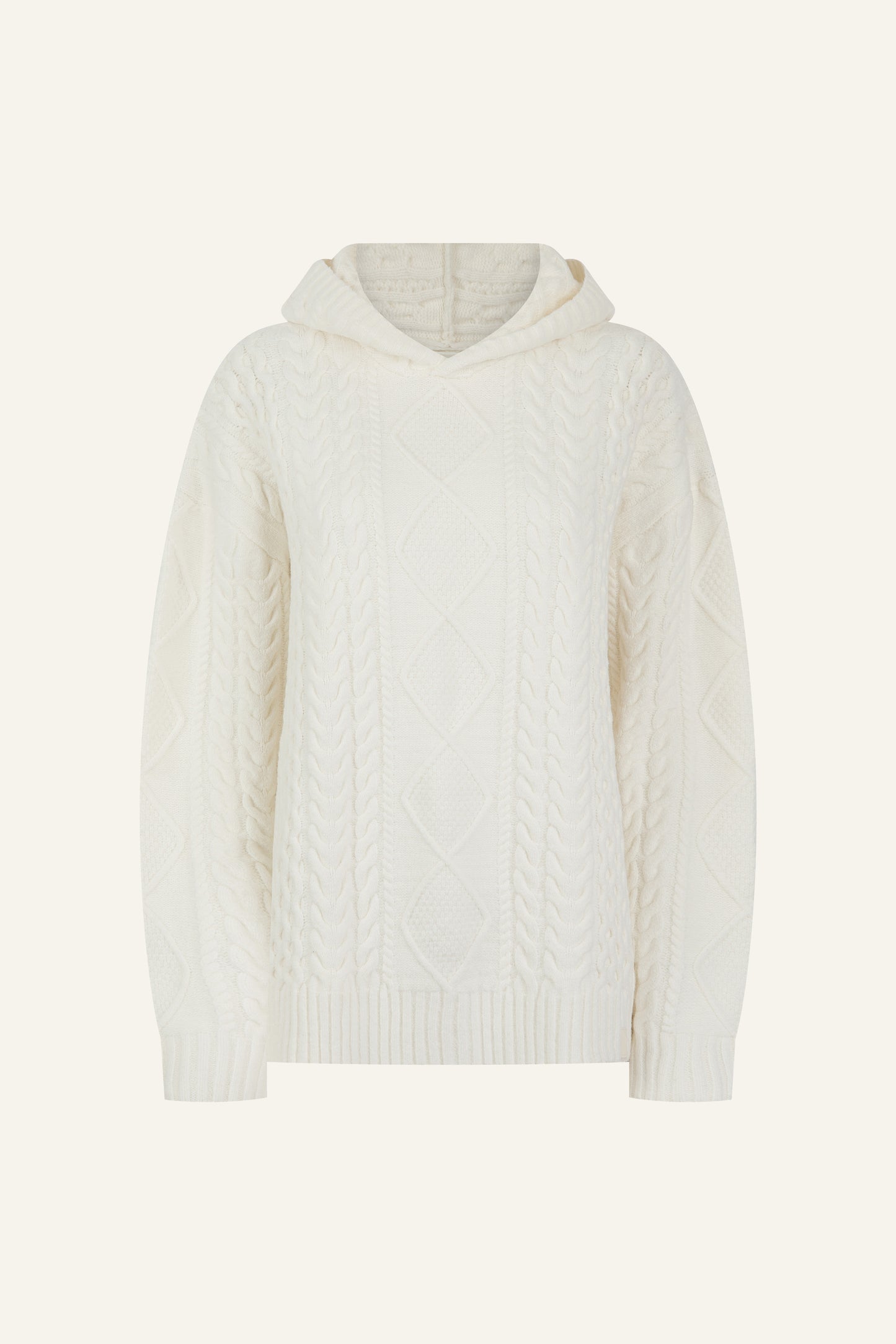 Chunky Cable Premium Knitted Hoodie - Crème