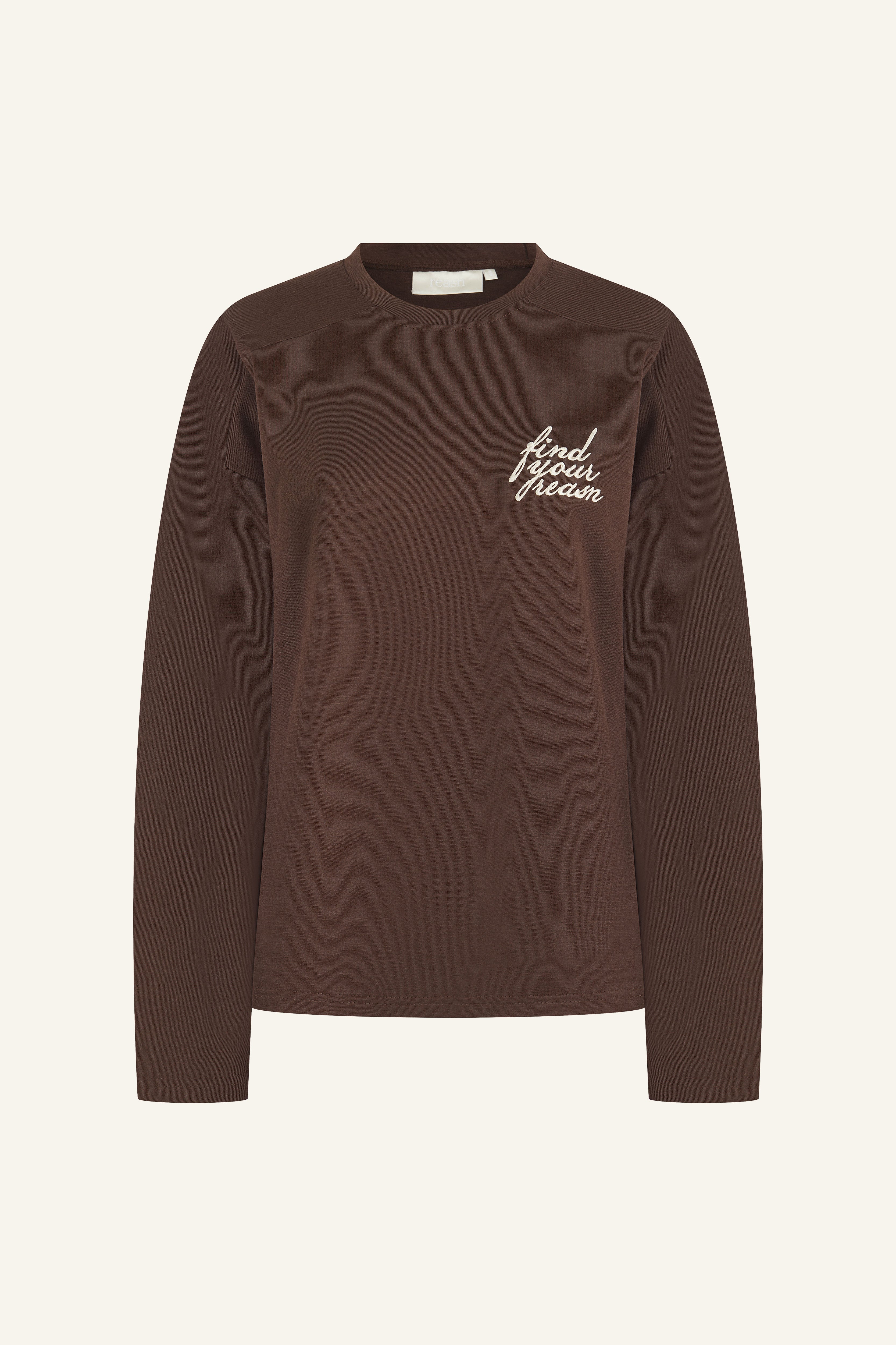 Oversized Long Sleeve Structured T Shirt- Espresso – reasn