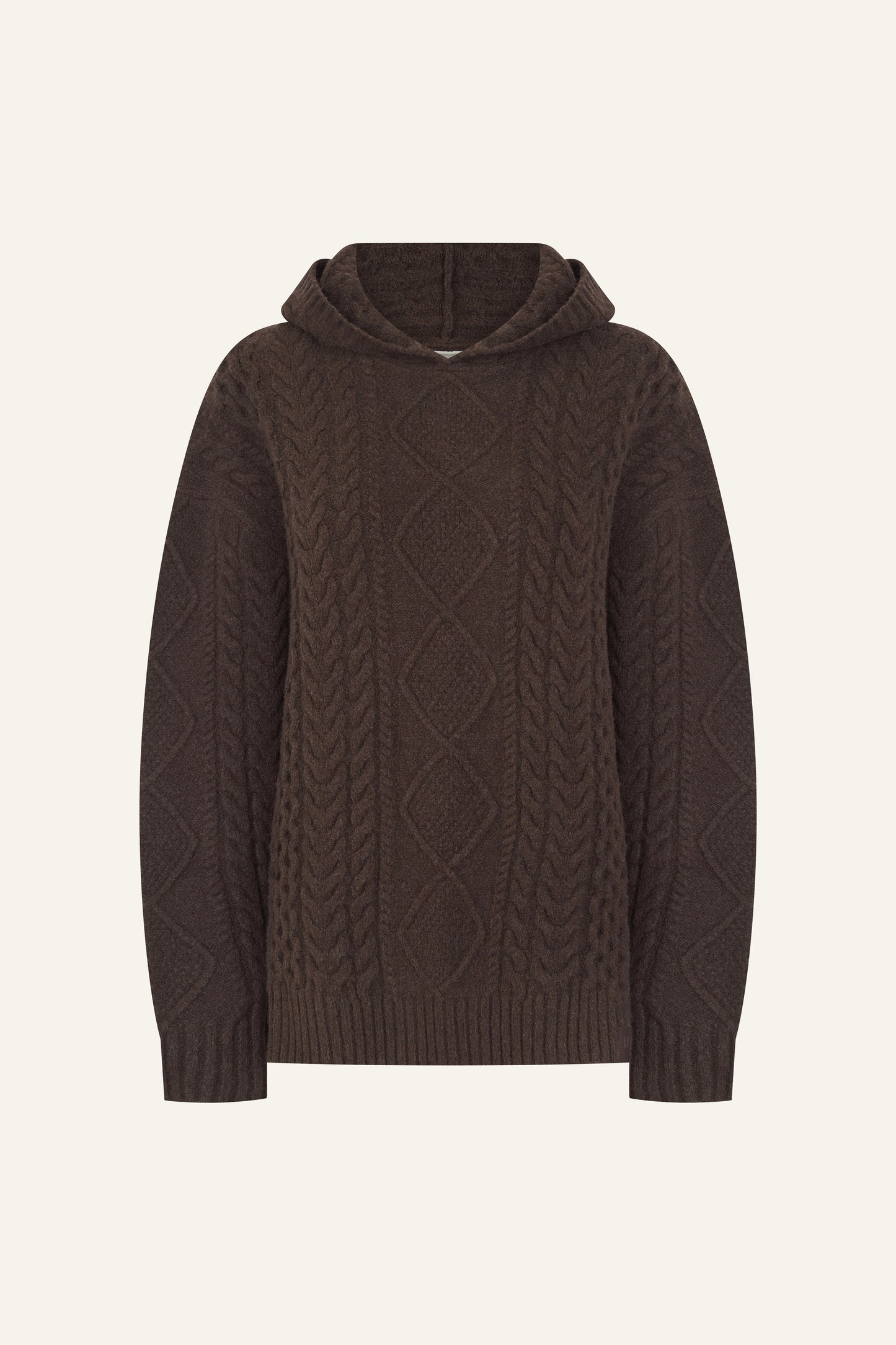 Chunky Cable Premium Knitted Hoodie - Espresso