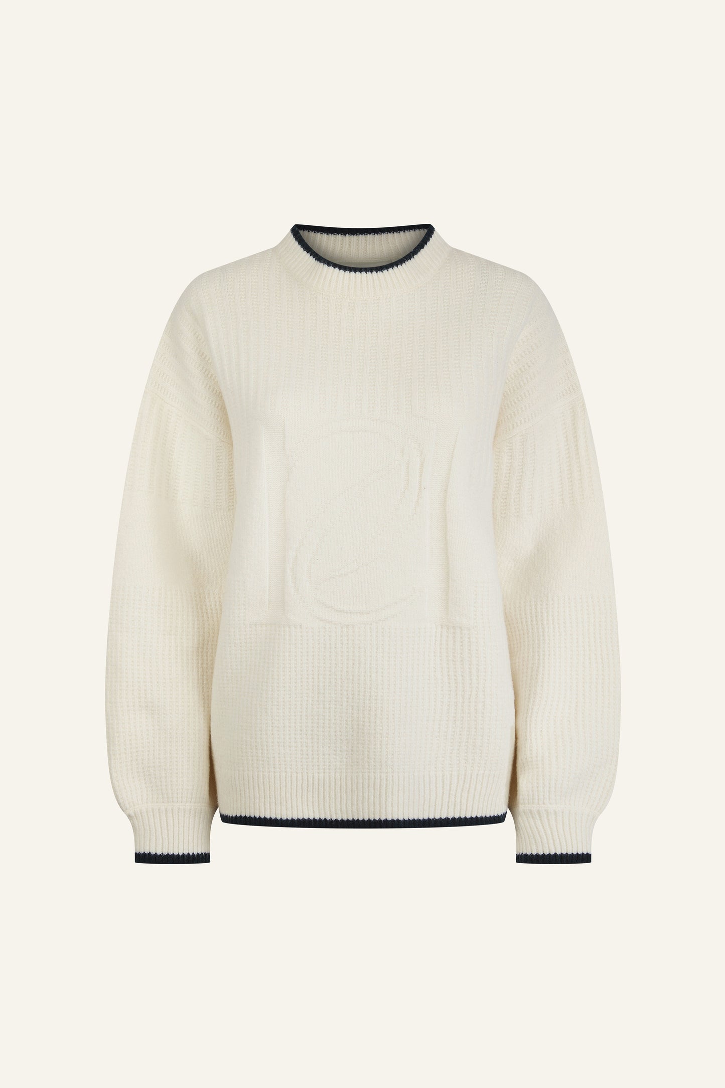 Contrast Tipping Premium Emblem Knit Jumper - Crème